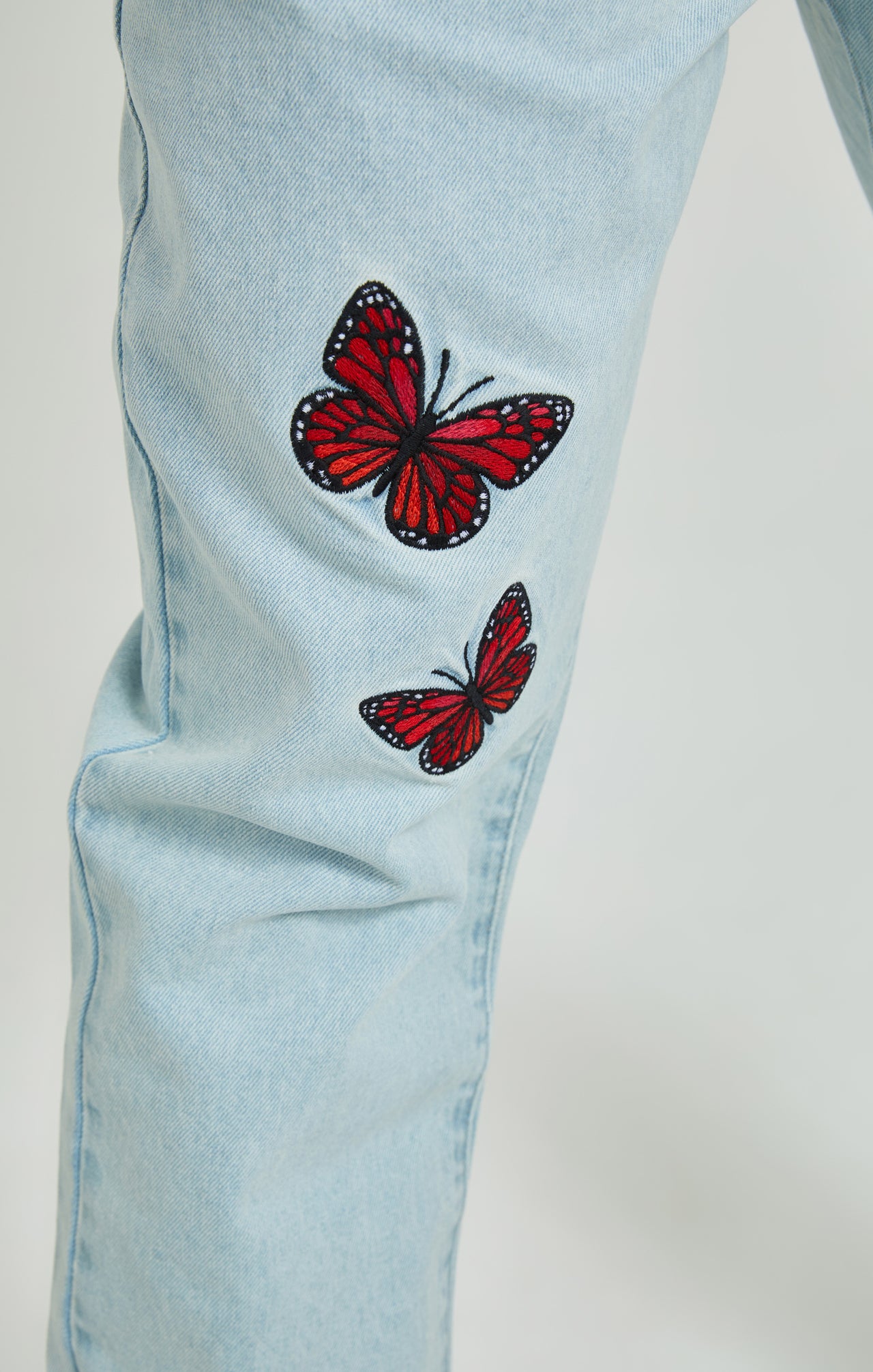 Light Blue Wash Butterfly Straight Cut Denim Jeans (5)