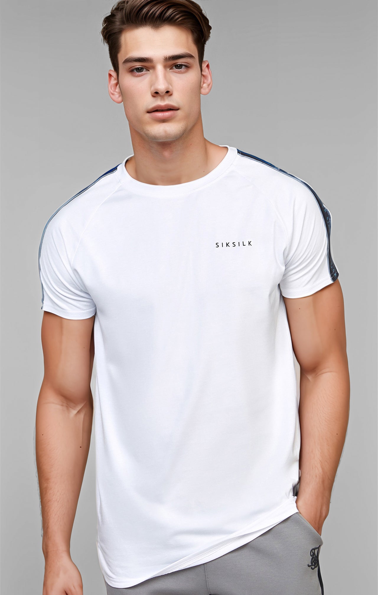 White Raglan Tape Muscle Fit T-Shirt
