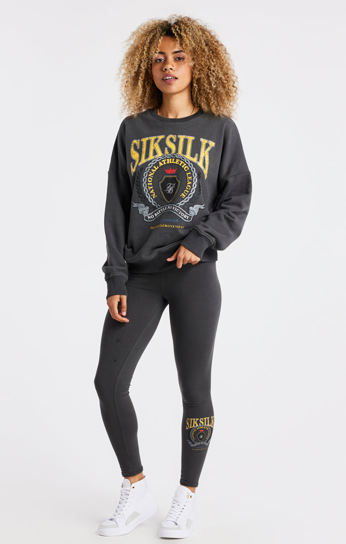 SikSilk Varsity Oversize Sweatshirt - Washed Grey (4)