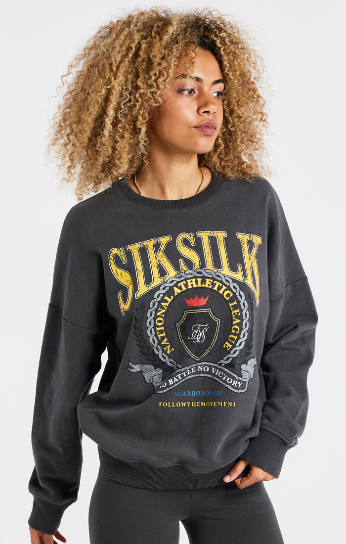 SikSilk Varsity Oversize Sweatshirt - Washed Grey (1)