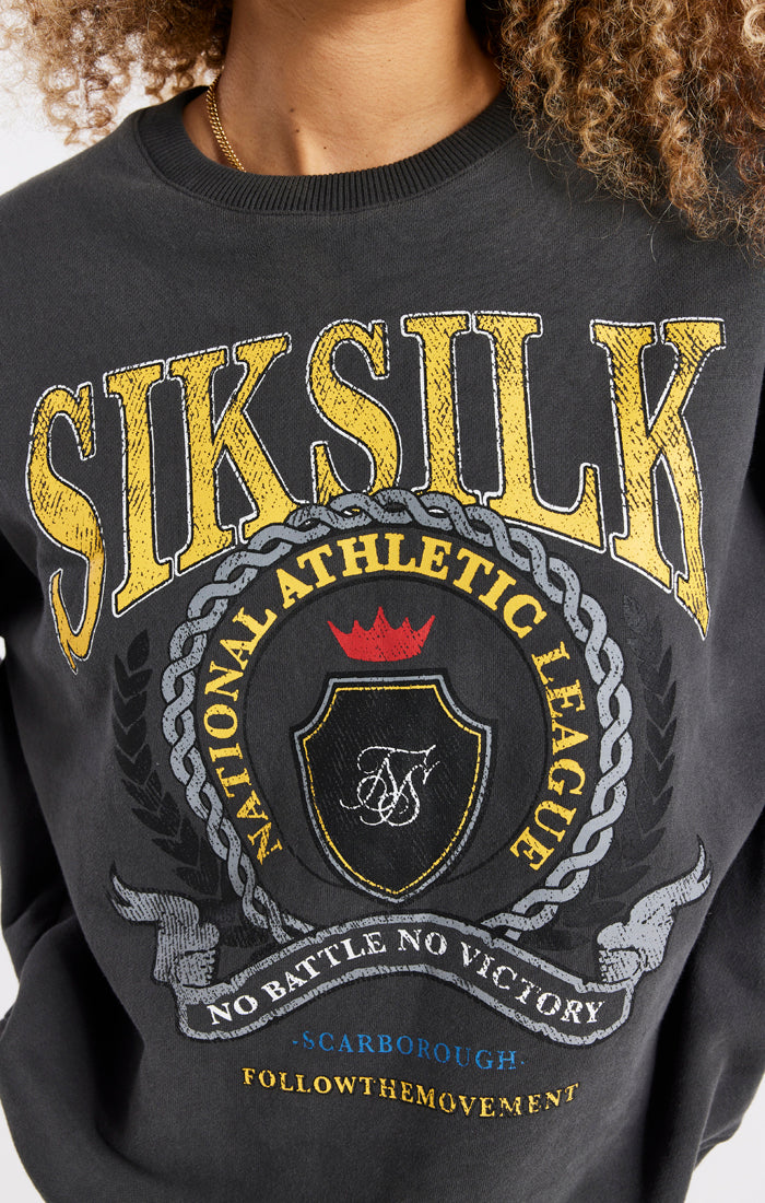SikSilk Varsity Oversize Sweatshirt - Washed Grey (2)