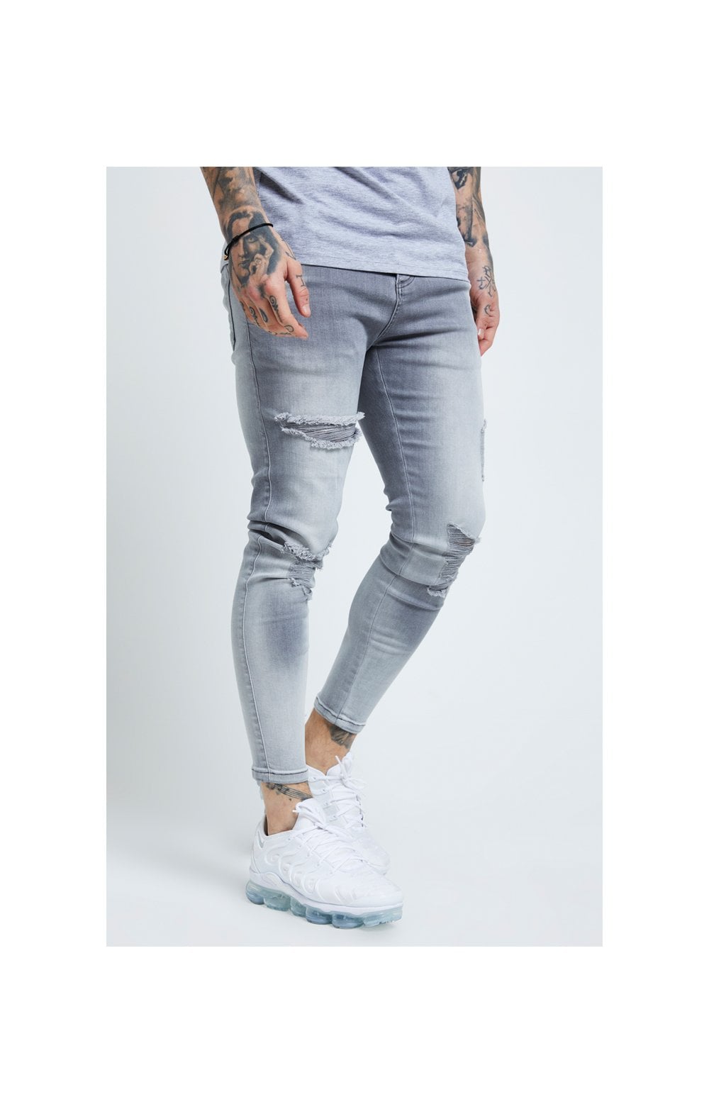 SikSilk Distressed Skinny Jeans – Washed Grey