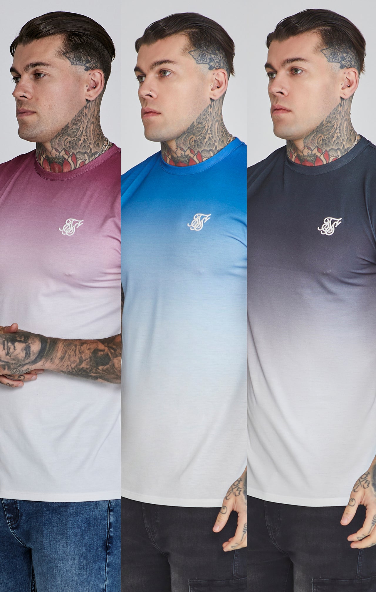 White Fade T-Shirt Bundle Red/Blue/Black