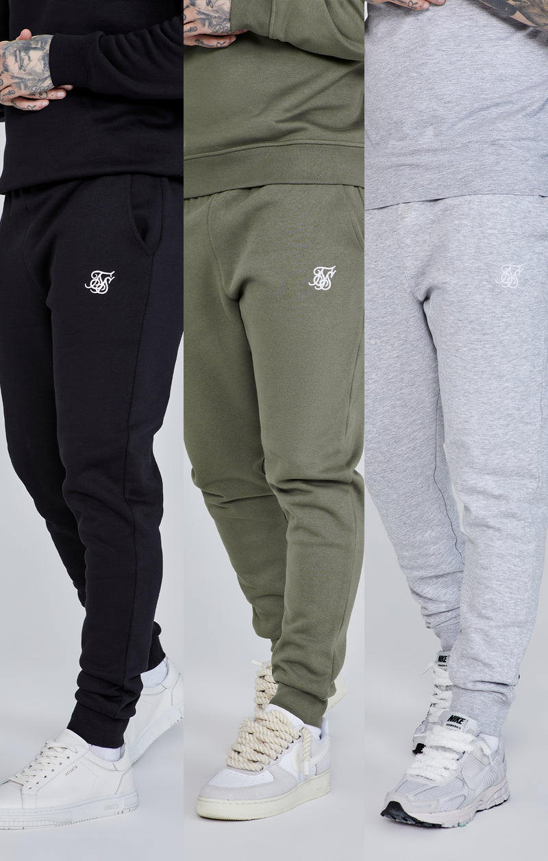 Essentials Joggers Bundle Black/Khaki/Grey Marl