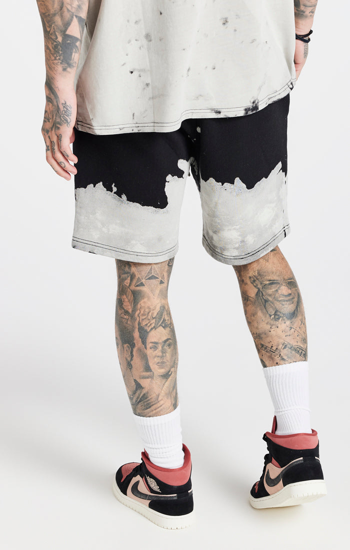 SikSilk X Steve Aoki Bleach Wash Shorts - Black & White (4)