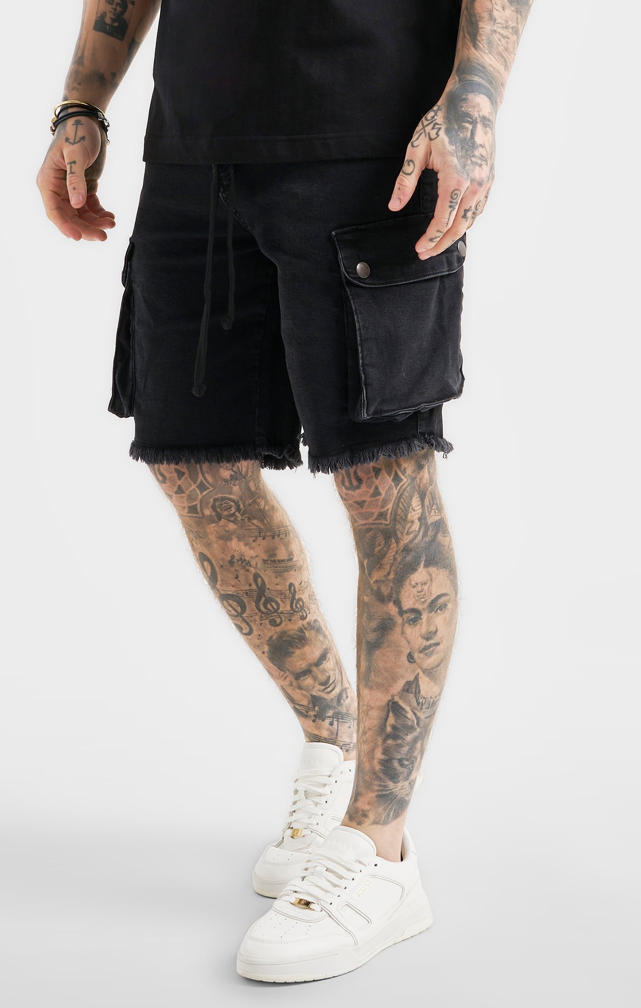 Messi x SikSilk Black Cargo Denim Short