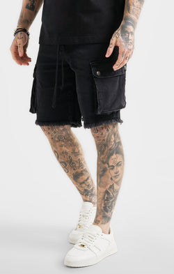 Messi x SikSilk Black Cargo Denim Short