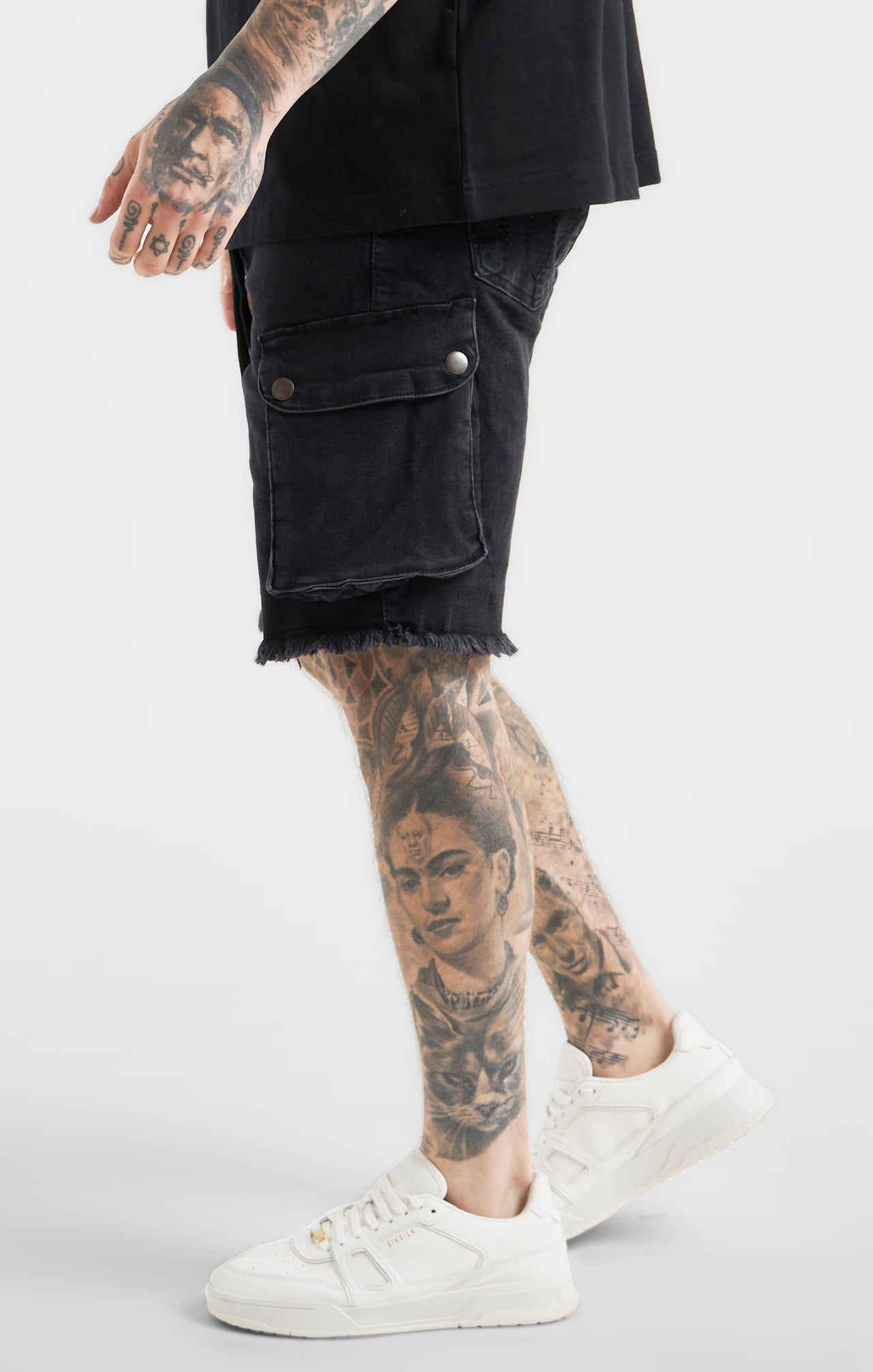 Messi x SikSilk Black Cargo Denim Short (1)