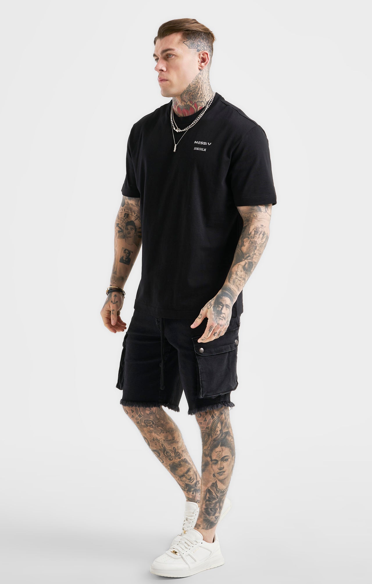 Messi x SikSilk Black Cargo Denim Short (2)