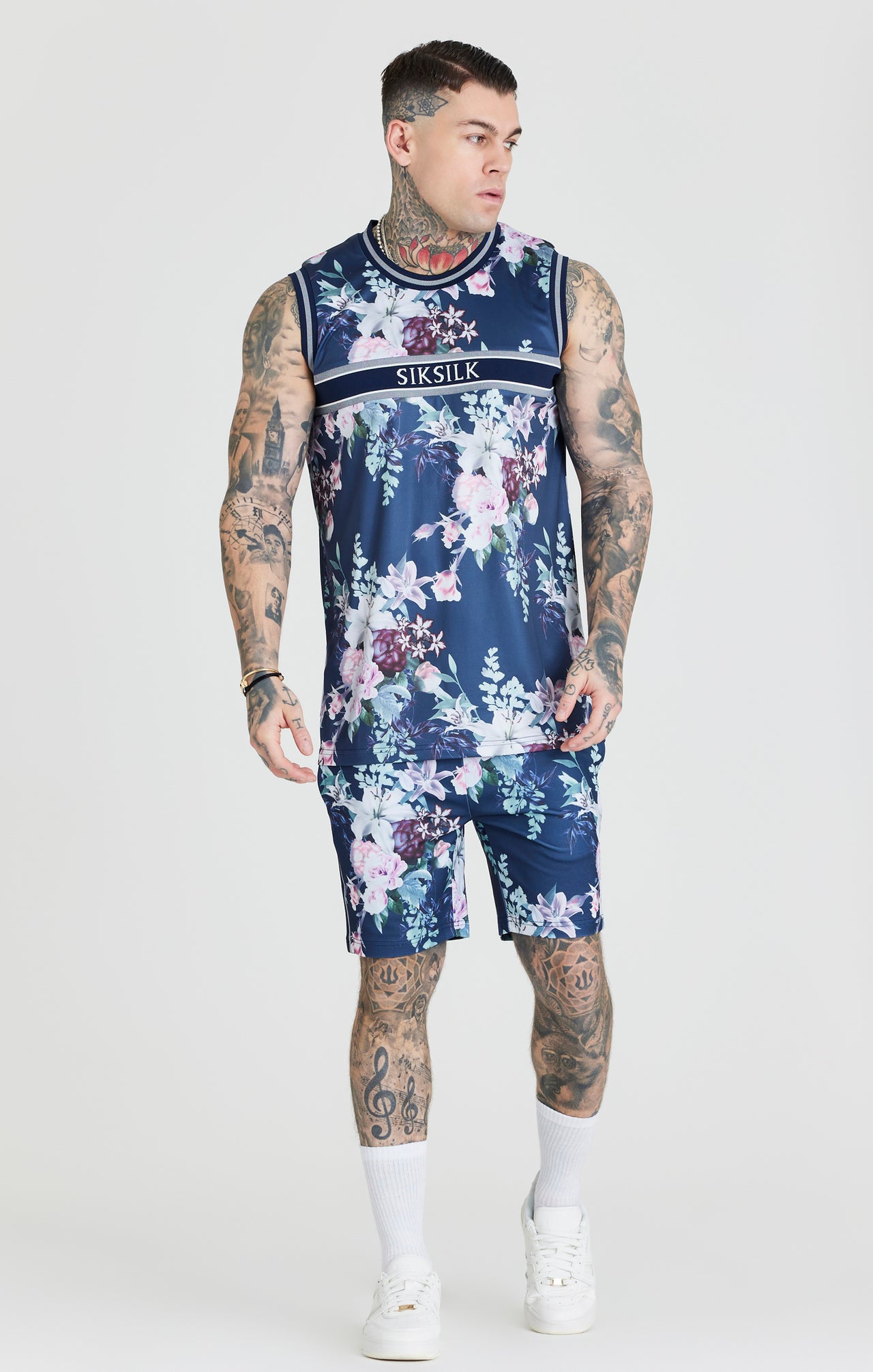 Navy Botanical Tape Detail Short (5)