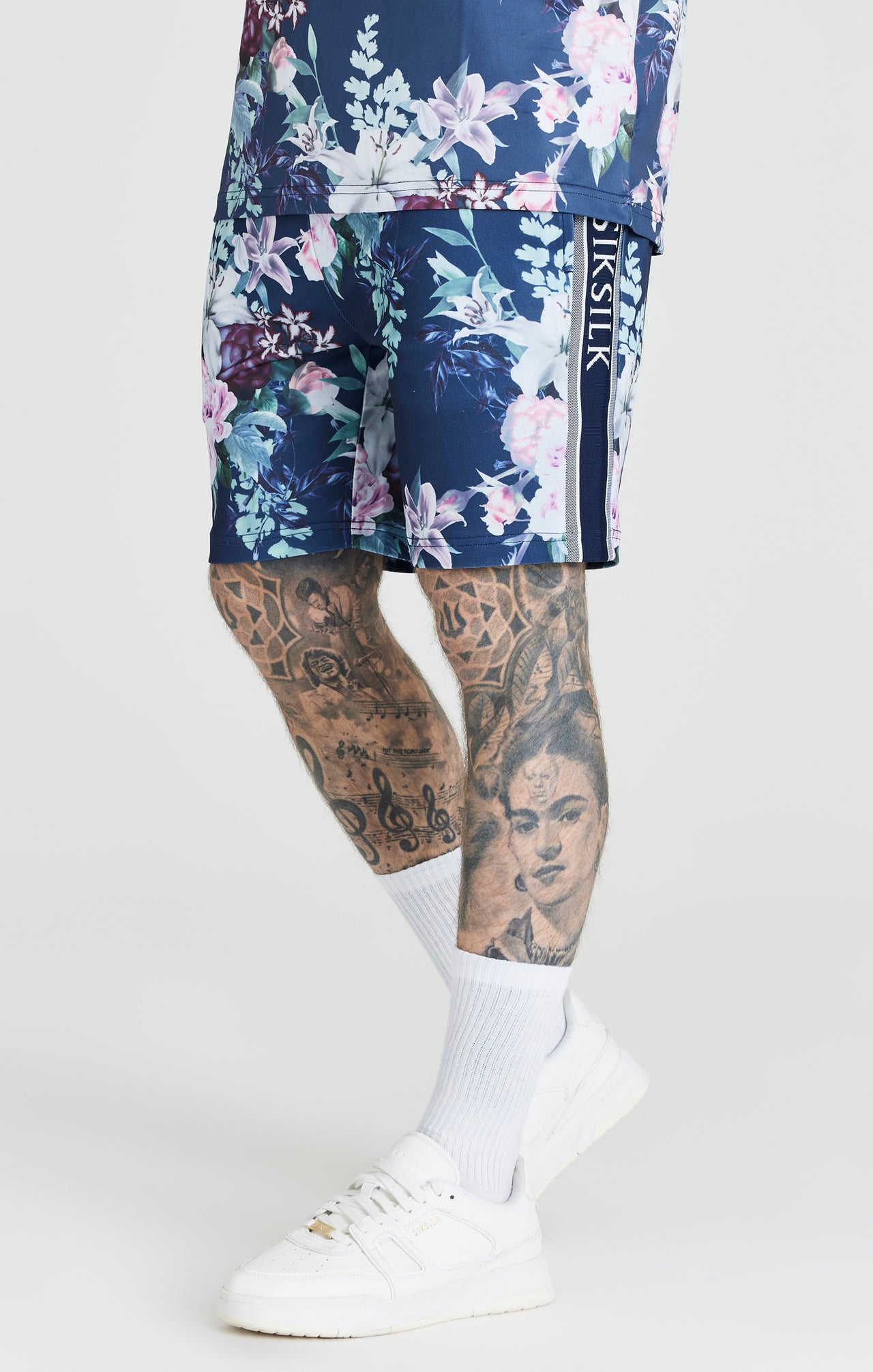 Navy Botanical Tape Detail Short