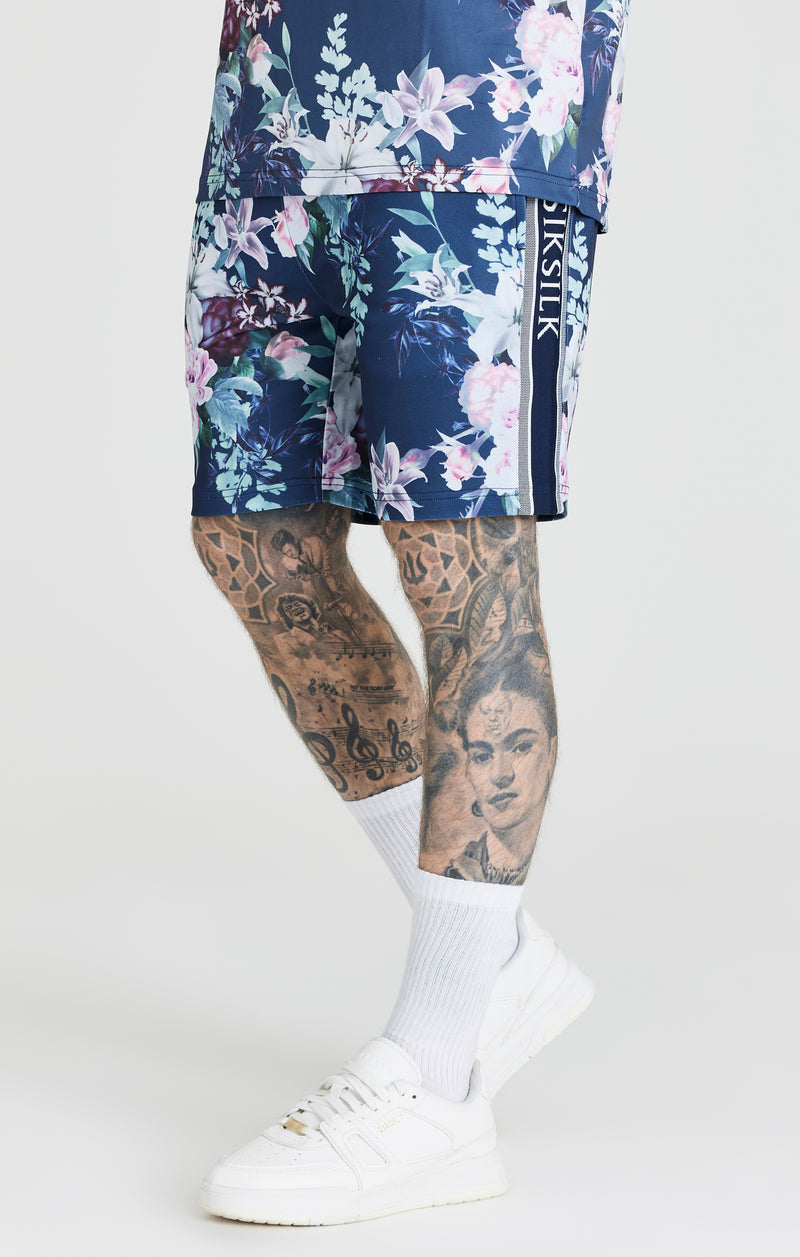 Navy Botanical Tape Detail Short