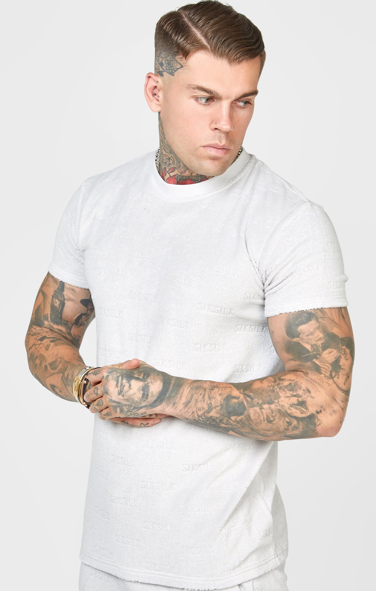 Grey Repeat Logo Towelling T-Shirt