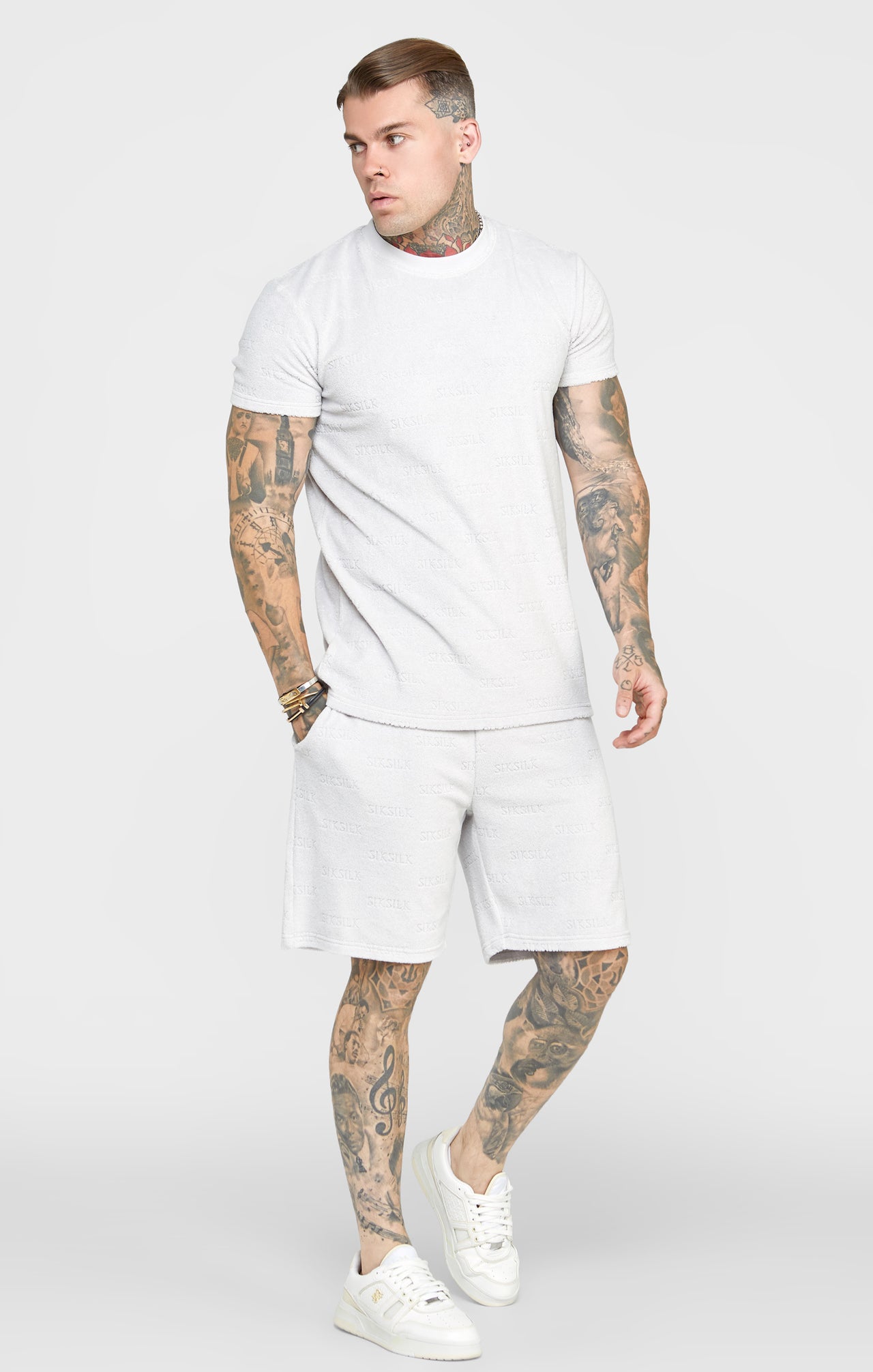 Grey Repeat Logo Towelling T-Shirt (2)