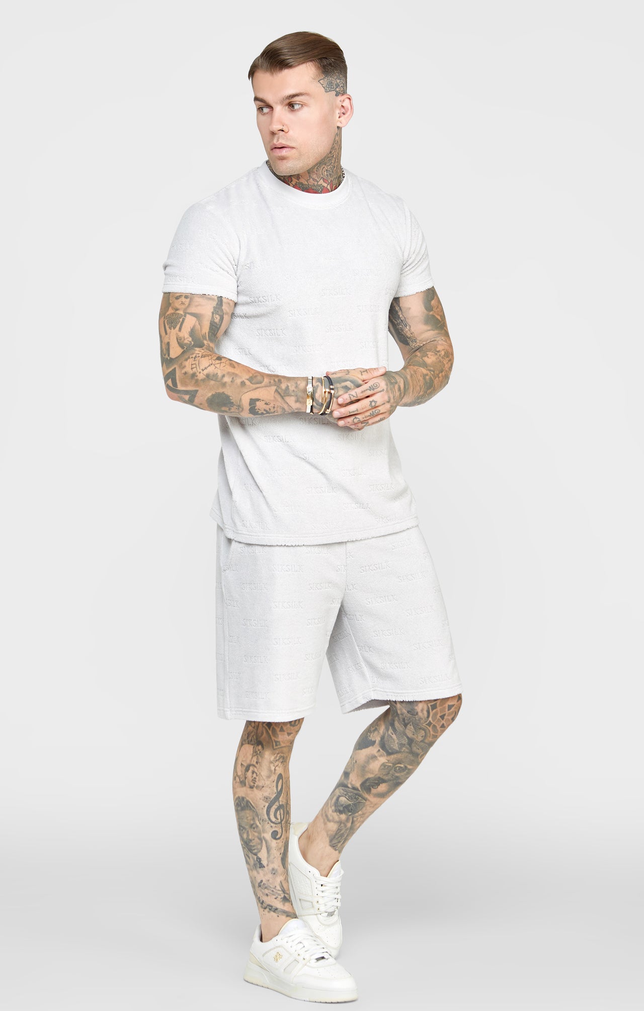 Grey Repeat Logo Towelling T-Shirt (3)