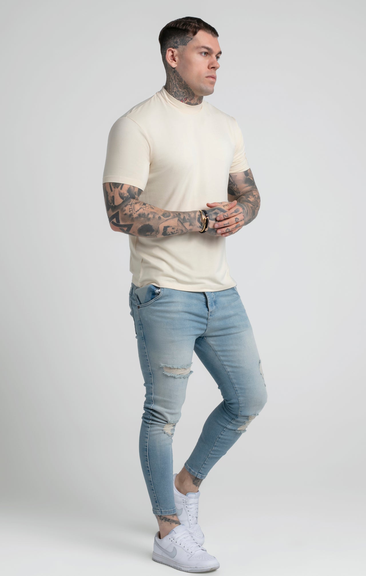 Beige High Neck T-Shirt (1)