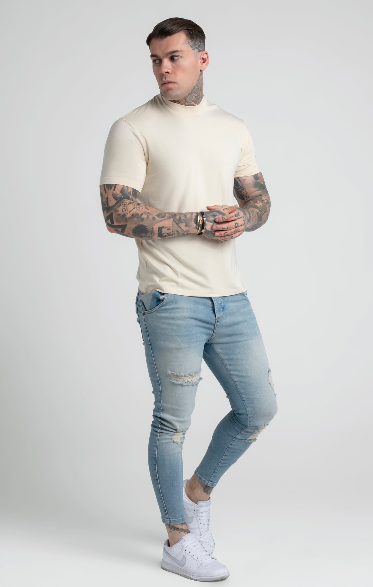 Beige High Neck T-Shirt (3)