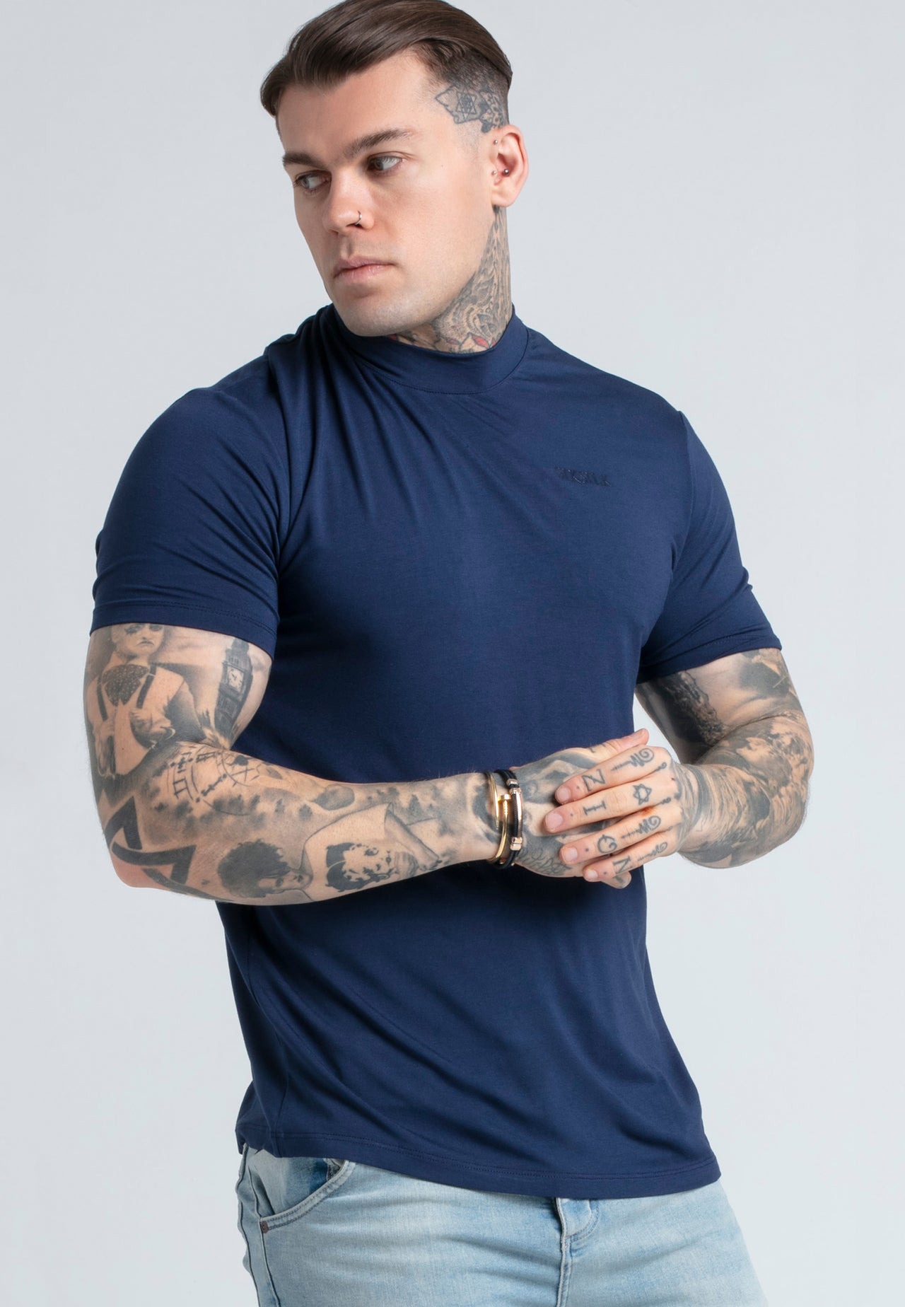 Navy High Neck T-Shirt