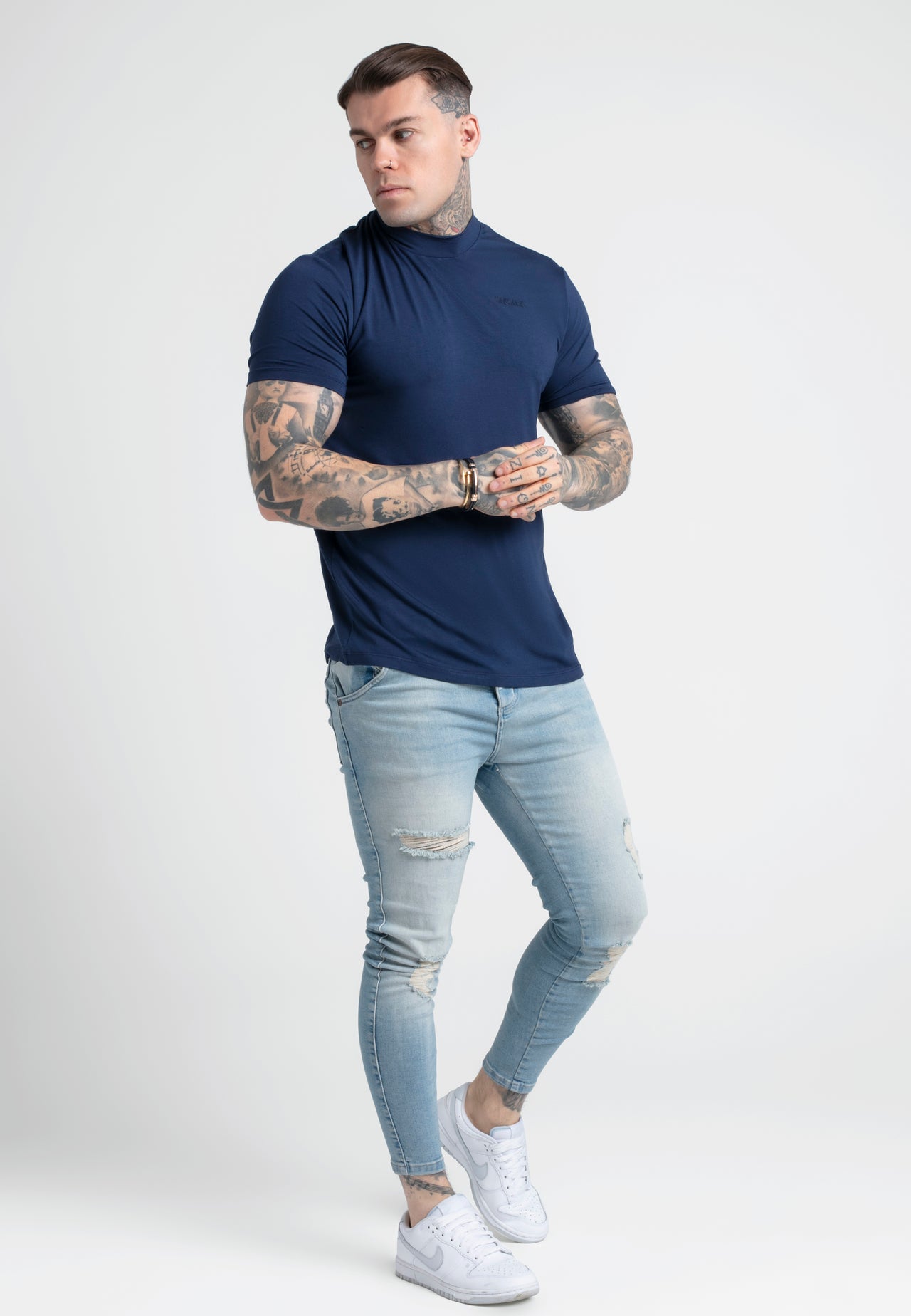 Navy High Neck T-Shirt (1)