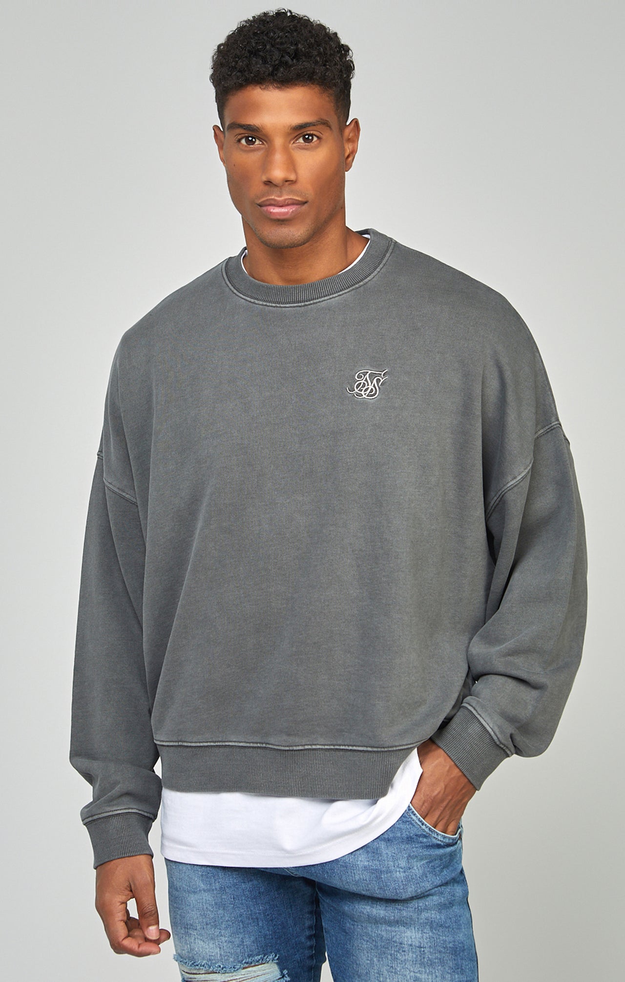 Black Garment Dyed Boxy Fit Sweatshirt