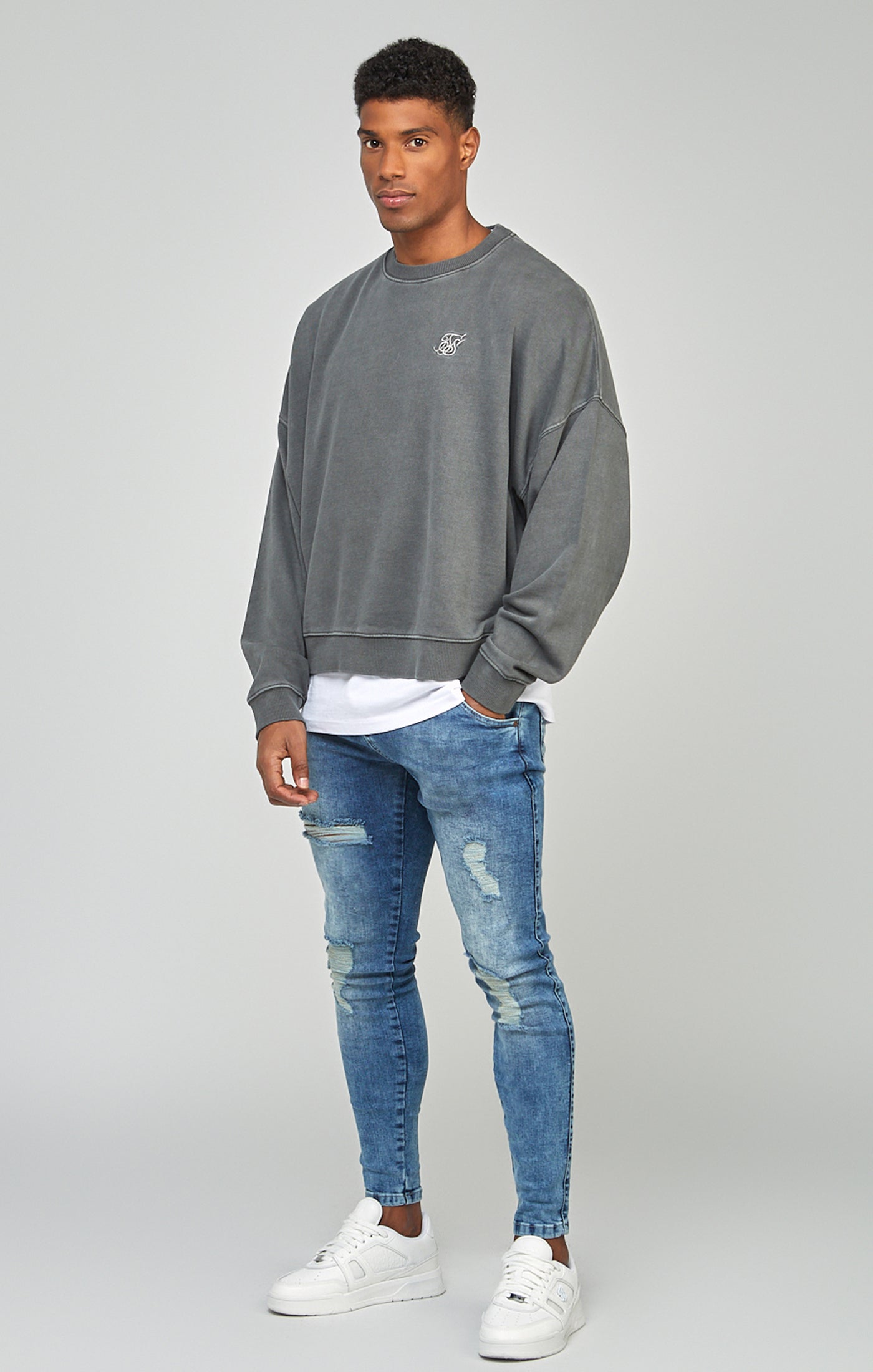 SikSilk Men's Black Garment Dyed Boxy Fit Sweatshirt