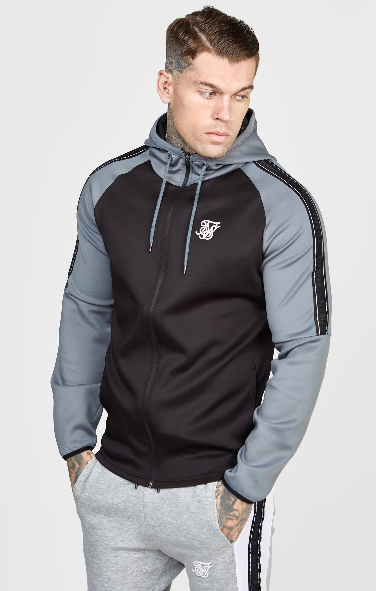 Grey Taped Zip Thru Track Top (6)