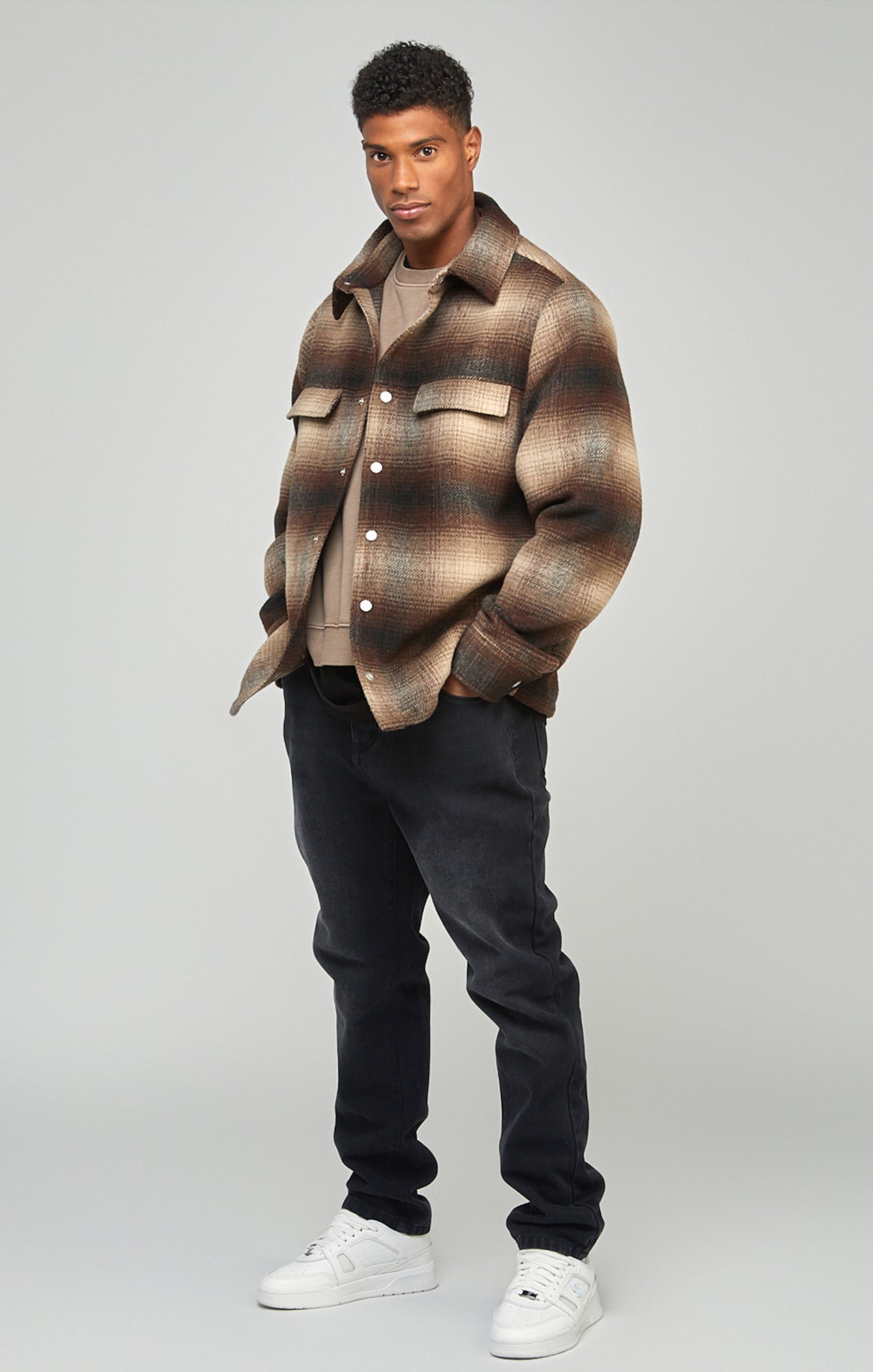 Brown Printed Logo Check Overshirt (2)