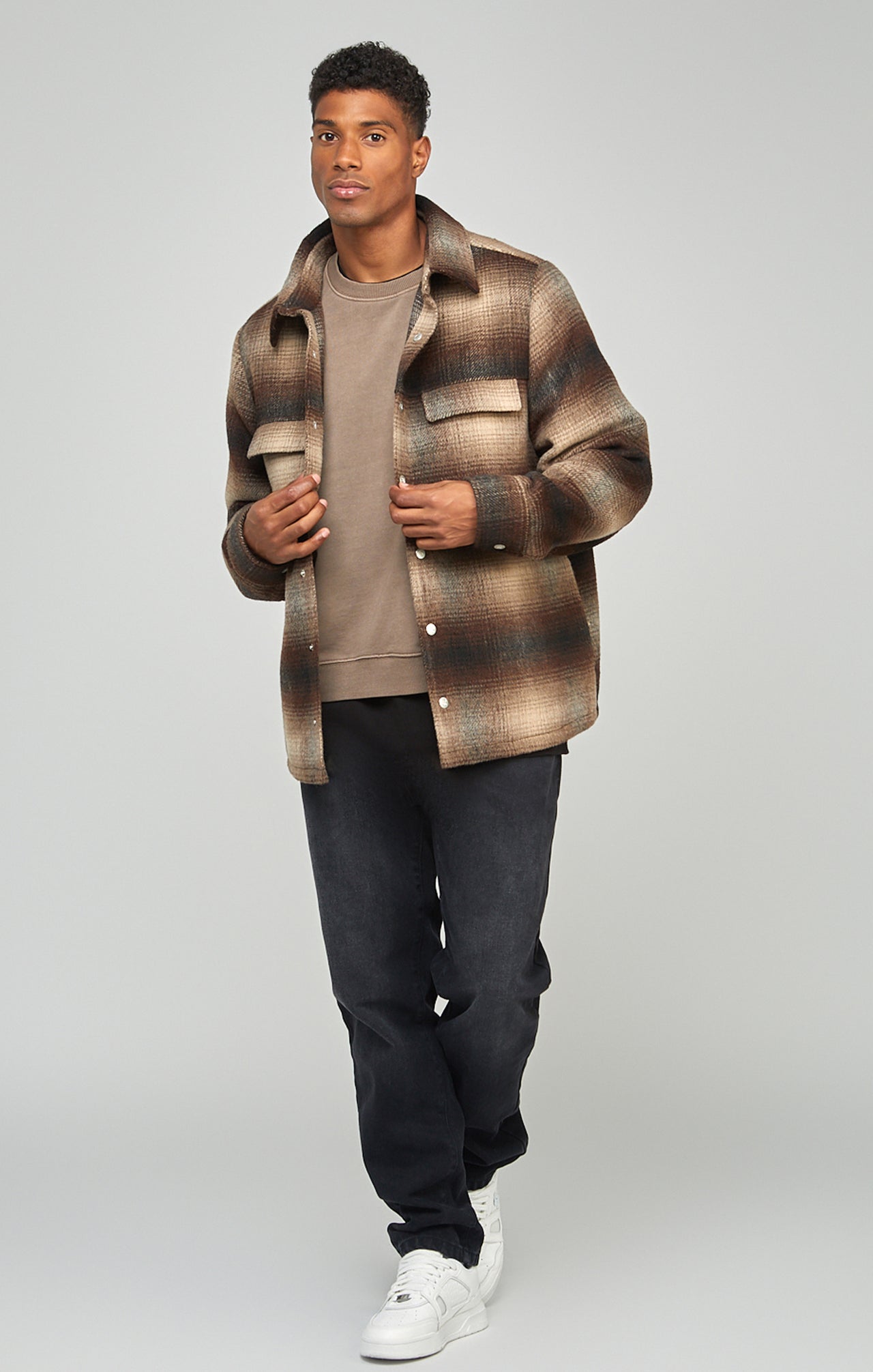 Brown Printed Logo Check Overshirt (3)