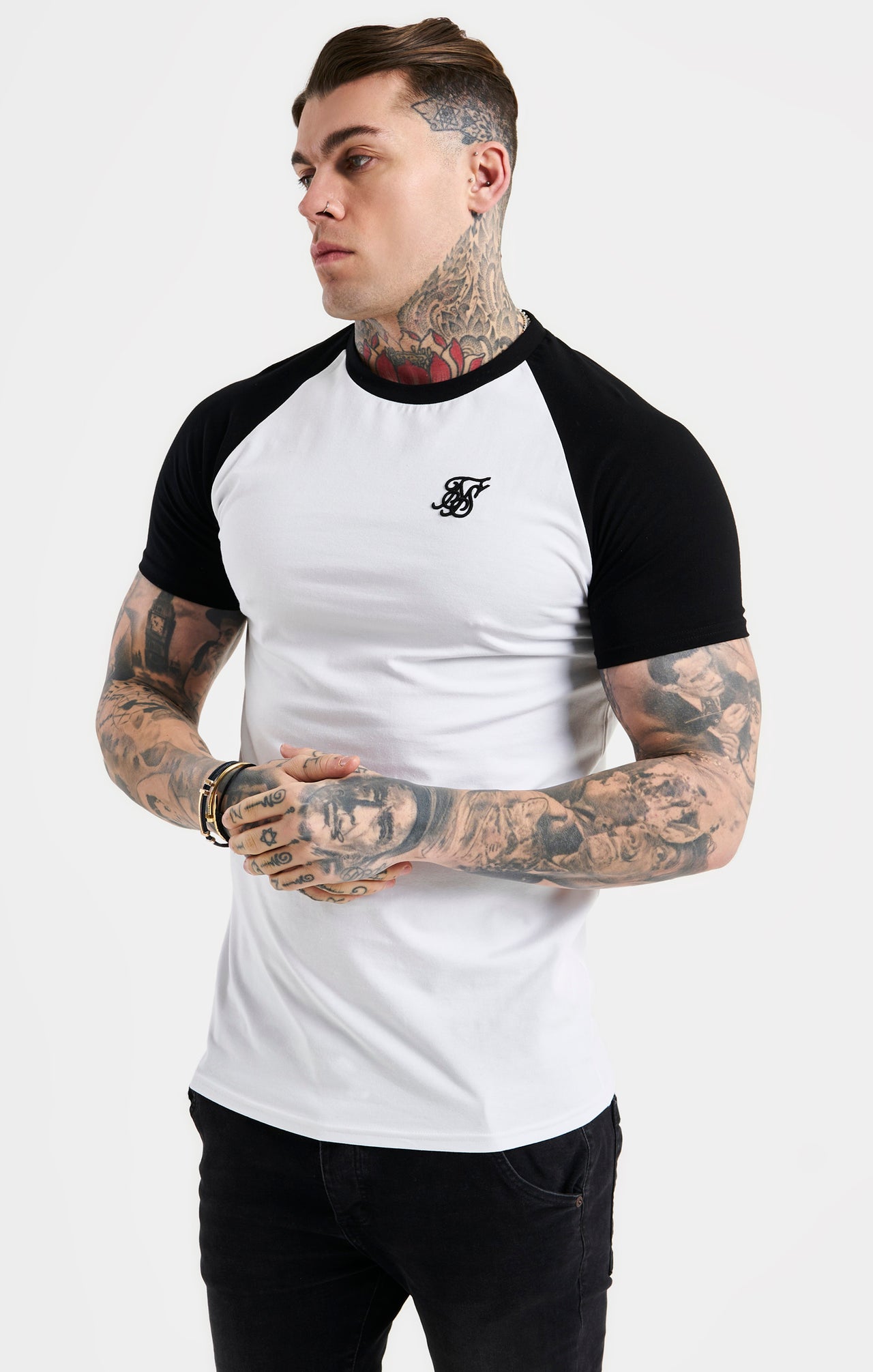 White Raglan Muscle Fit T-Shirt