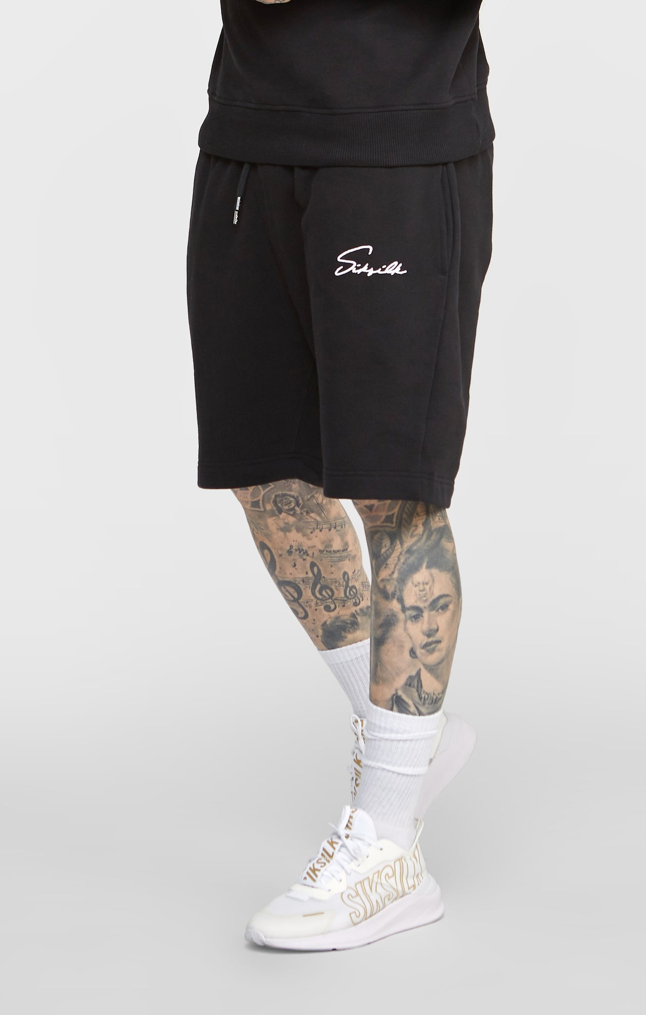 Black Script Embroidery Short