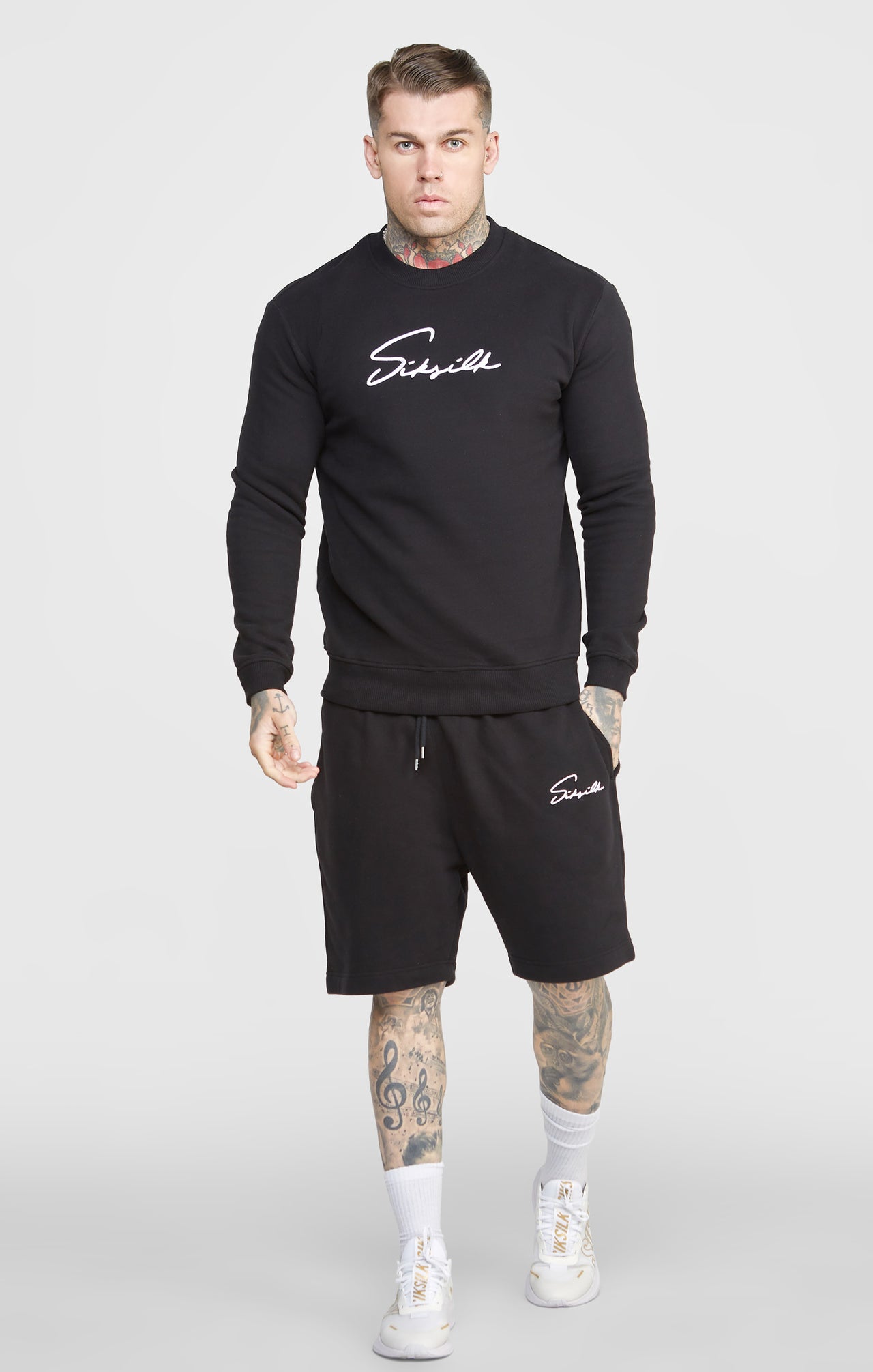 Black Script Embroidery Short (2)