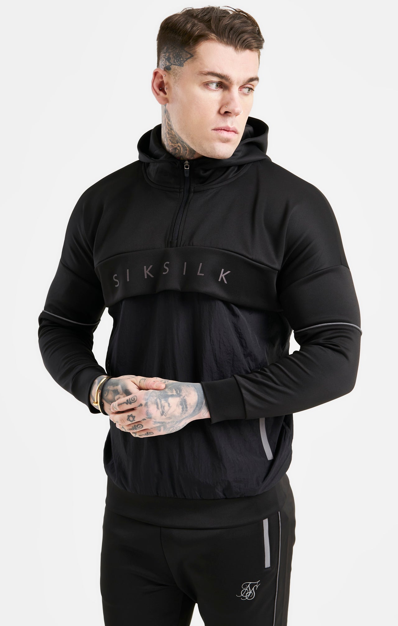 Black Panelled Hoodie
