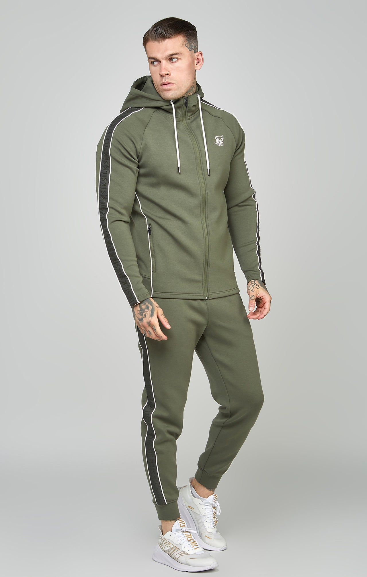 Green Taped Zip Thru Hoodie & Jogger Set