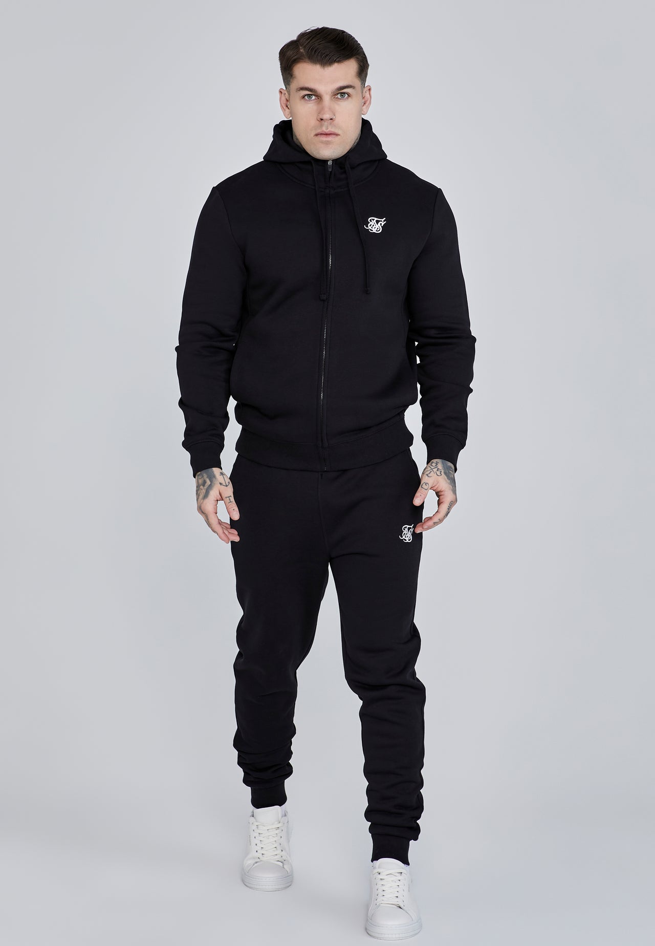 Black Essential Zip Through Funnel Hoodie (1)