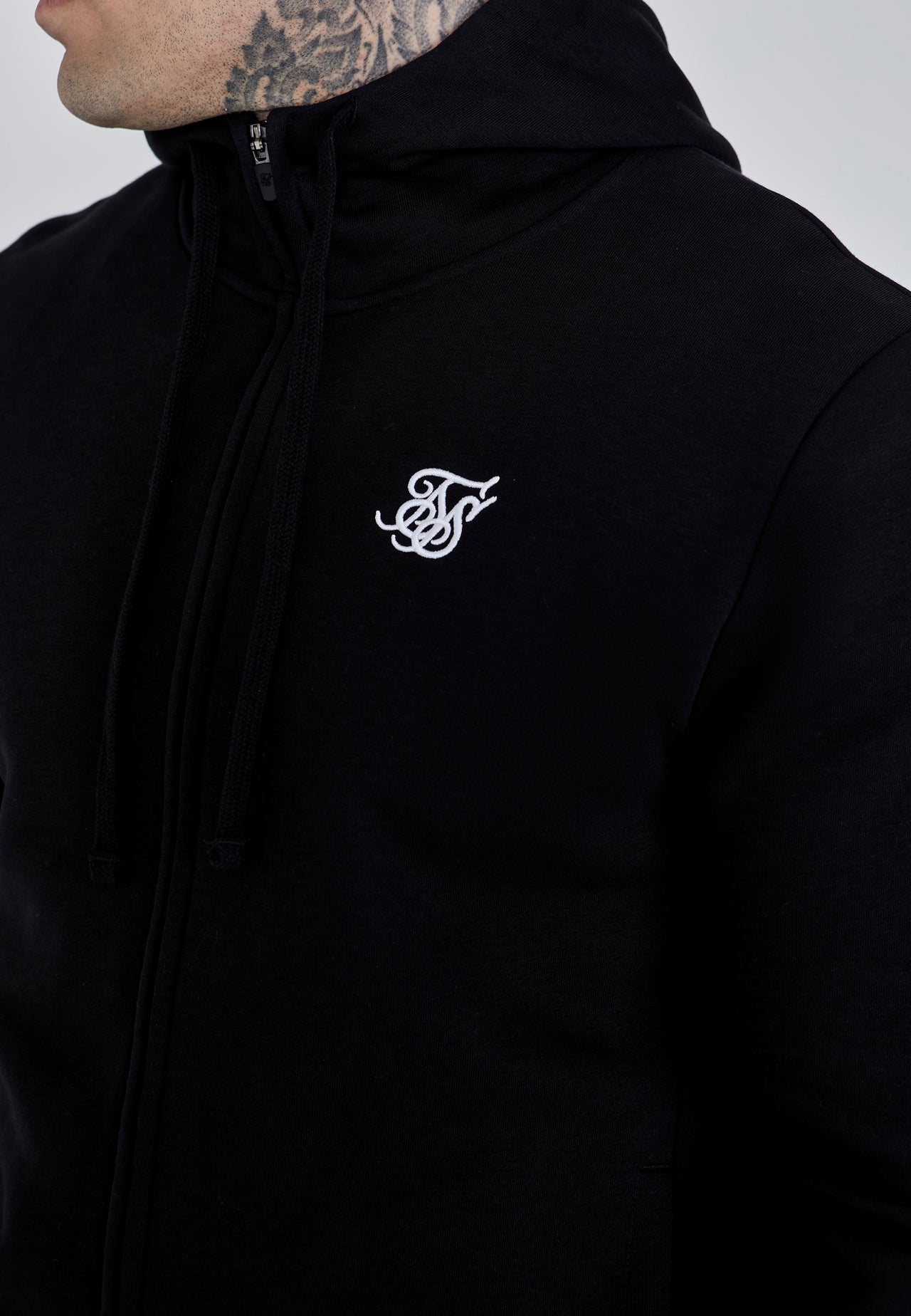 Black Essential Zip Through Funnel Hoodie (2)