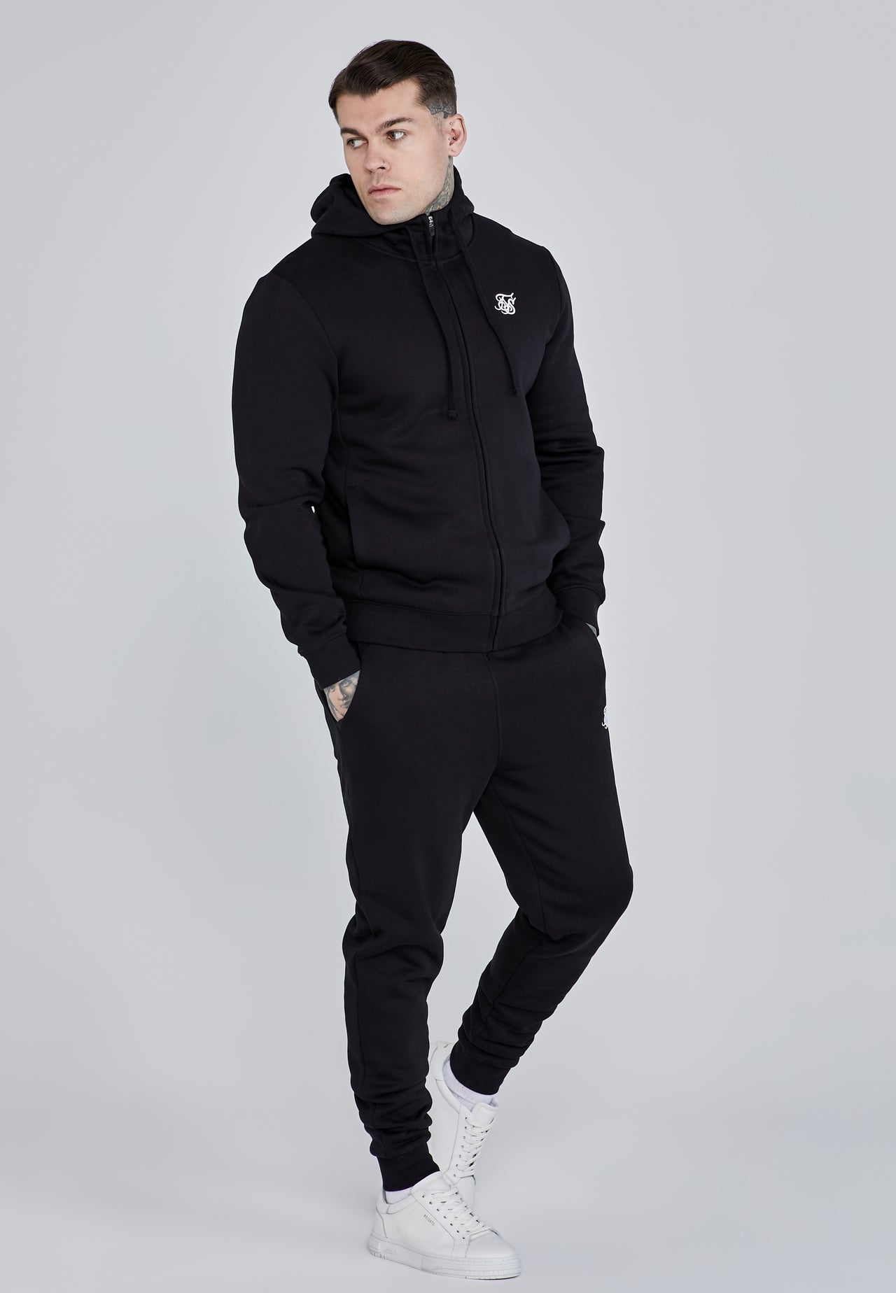 Black Essential Zip Through Funnel Hoodie (3)