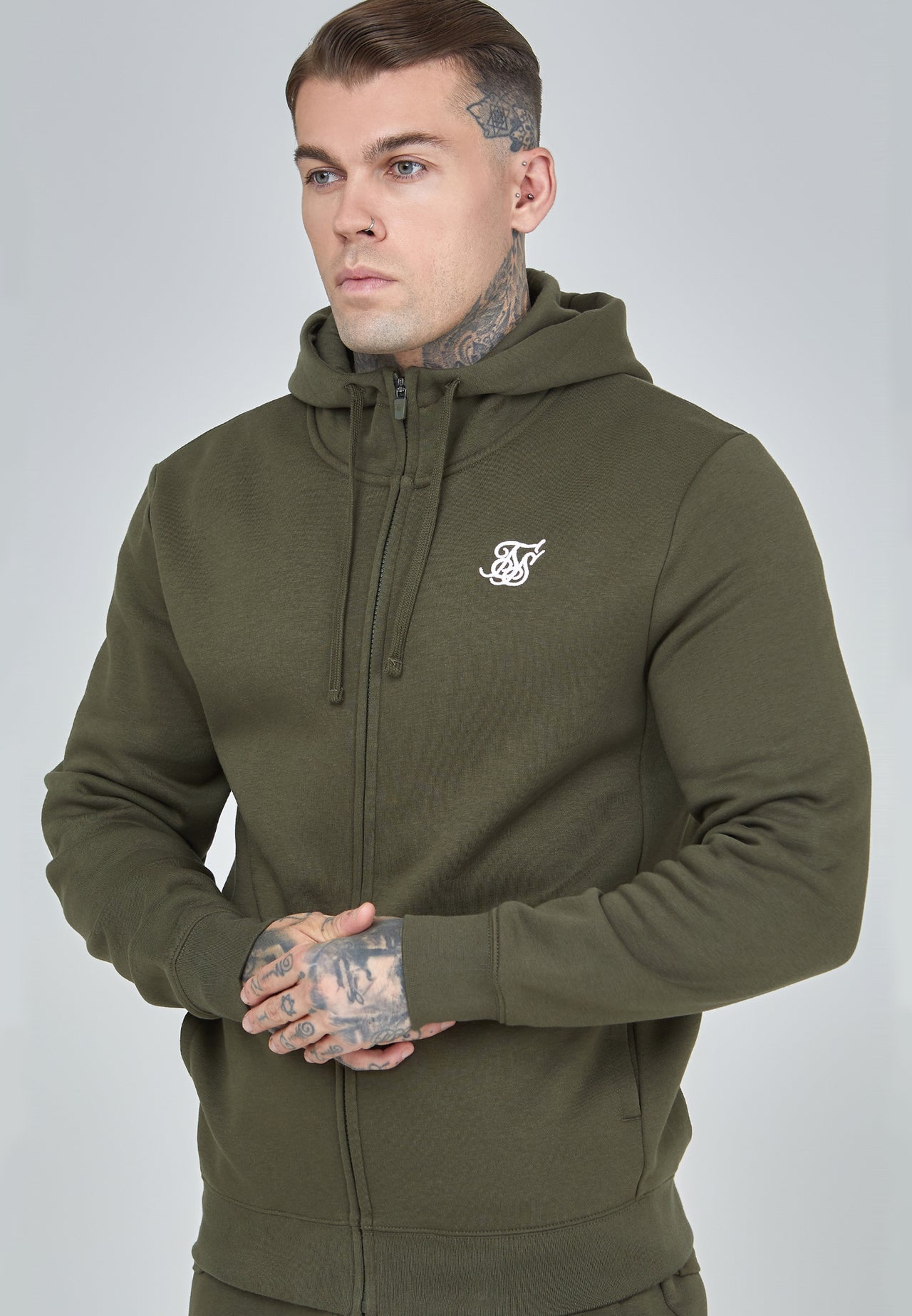 Khaki Essential Zip Through Funnel Hoodie