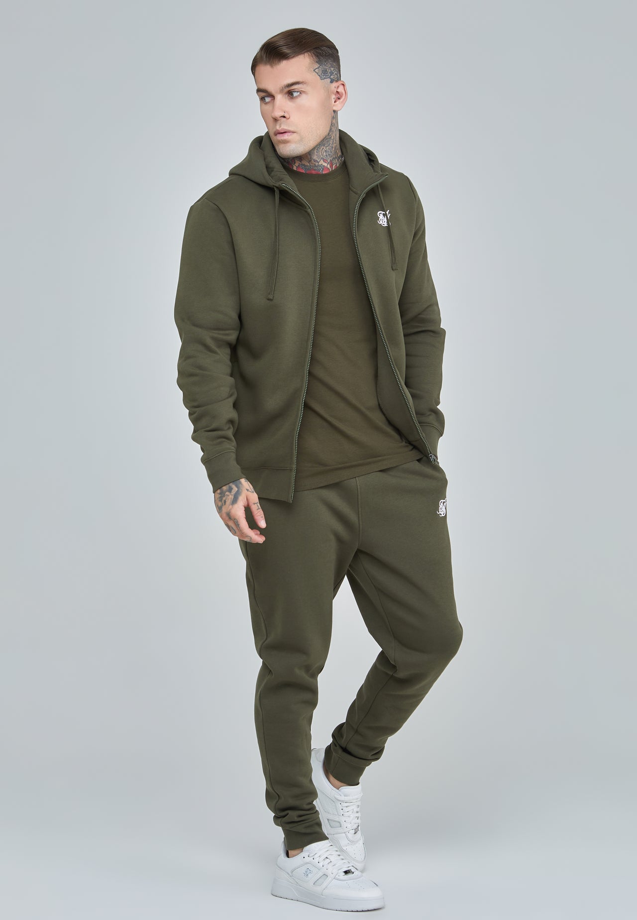 Khaki Essential Zip Through Funnel Hoodie (1)