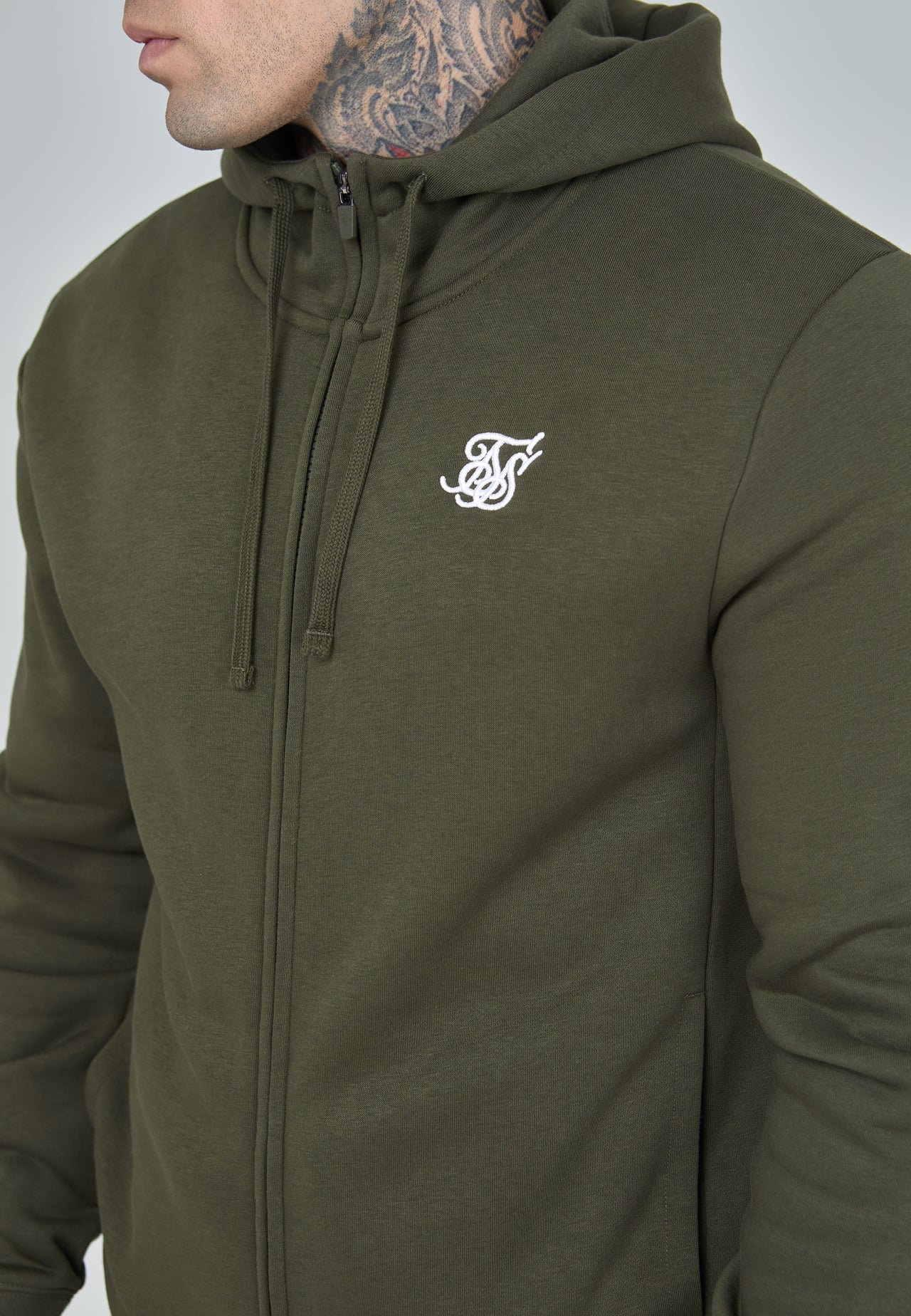 Khaki Essential Zip Through Funnel Hoodie (2)