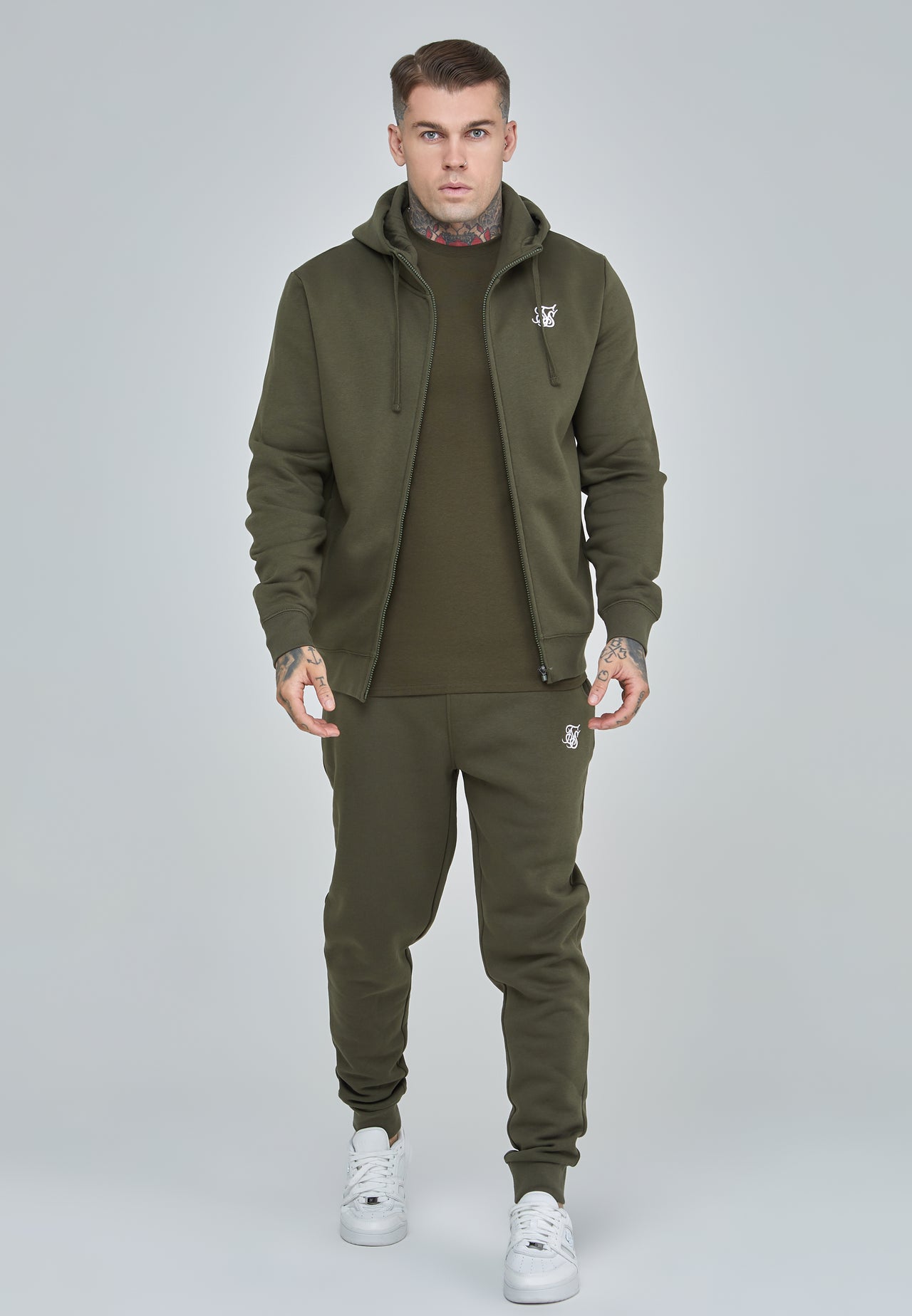 Khaki Essential Zip Through Funnel Hoodie (3)