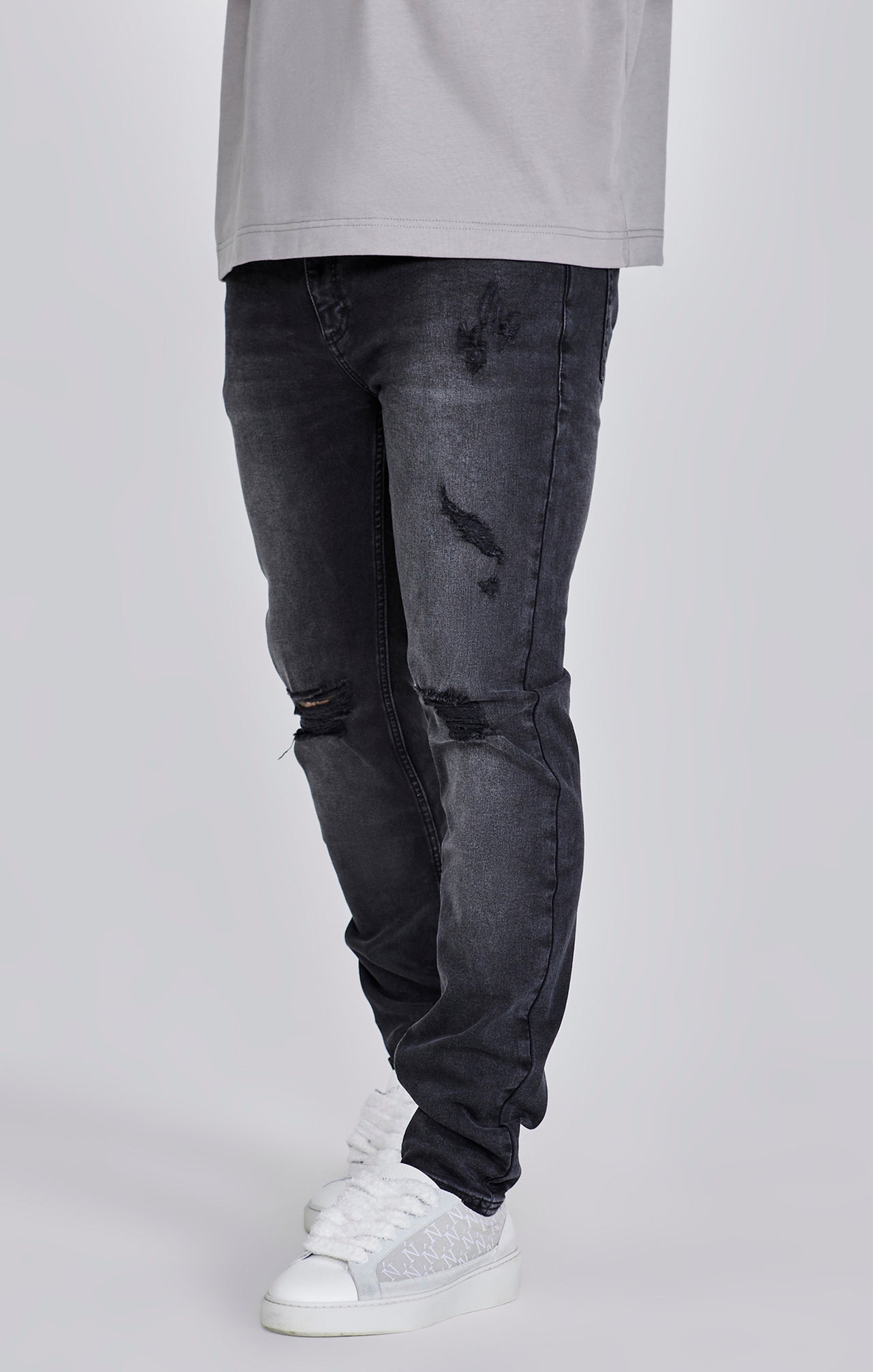 Black Distressed Slim Fit Jeans