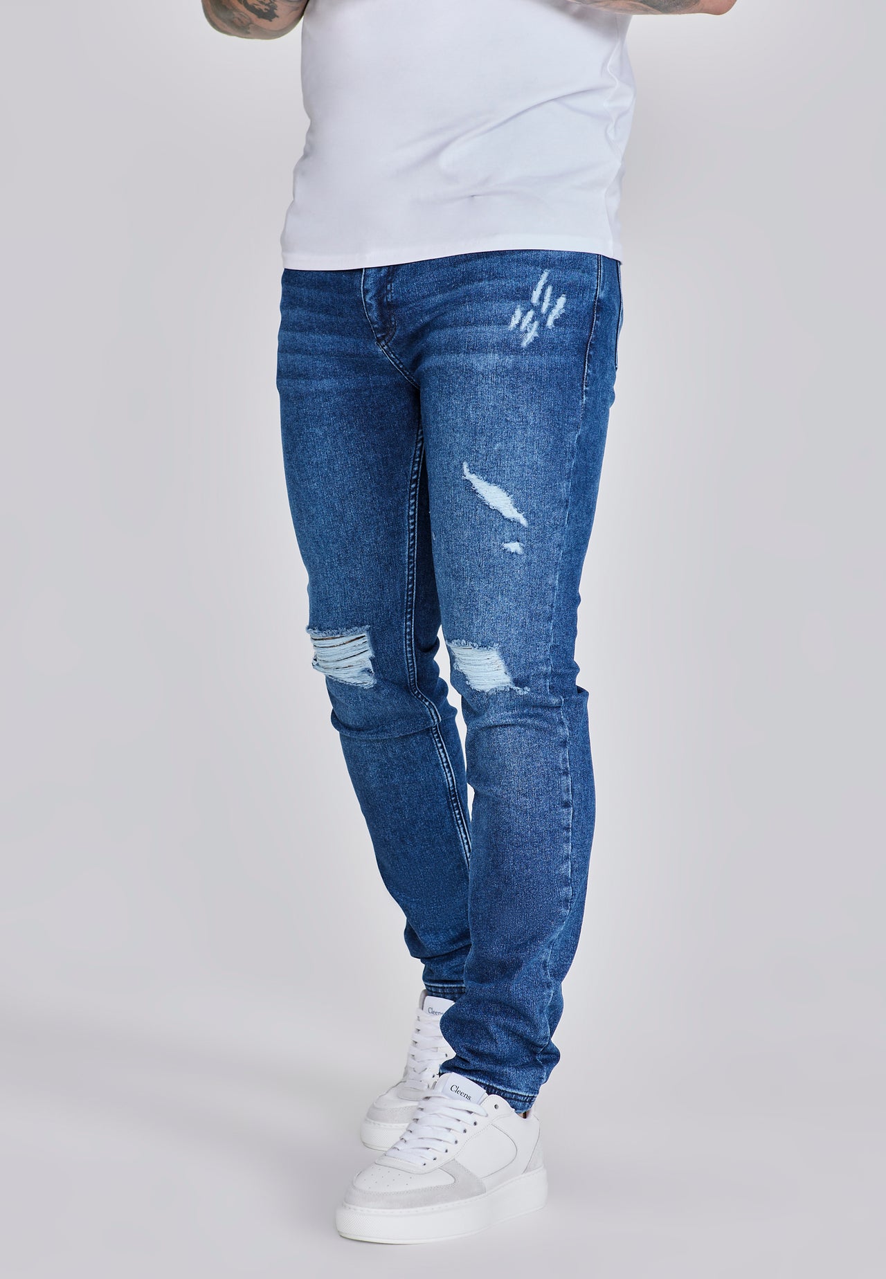 Blue Distressed Slim Fit Jeans