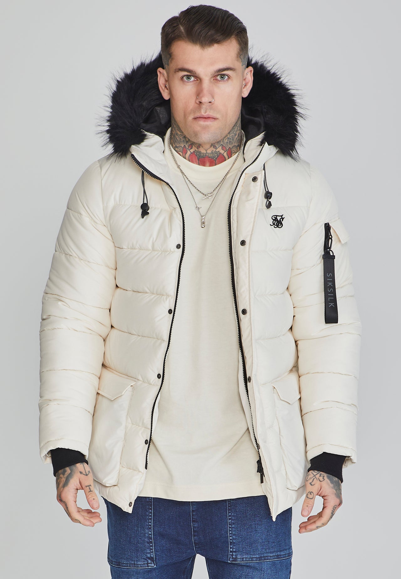 White Fur Chaqueta Sik Silk Hombre SikSilk Men's Ecru Parka SikSilk PL