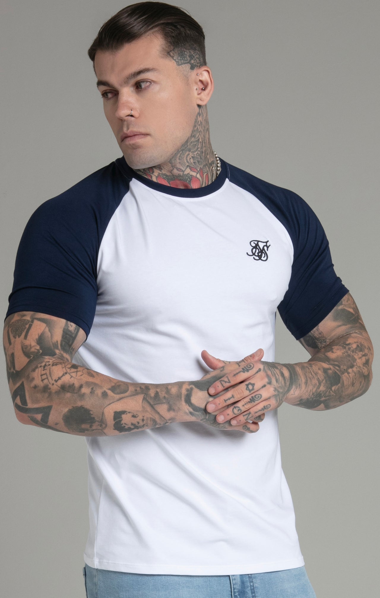 White Navy Raglan T-Shirt
