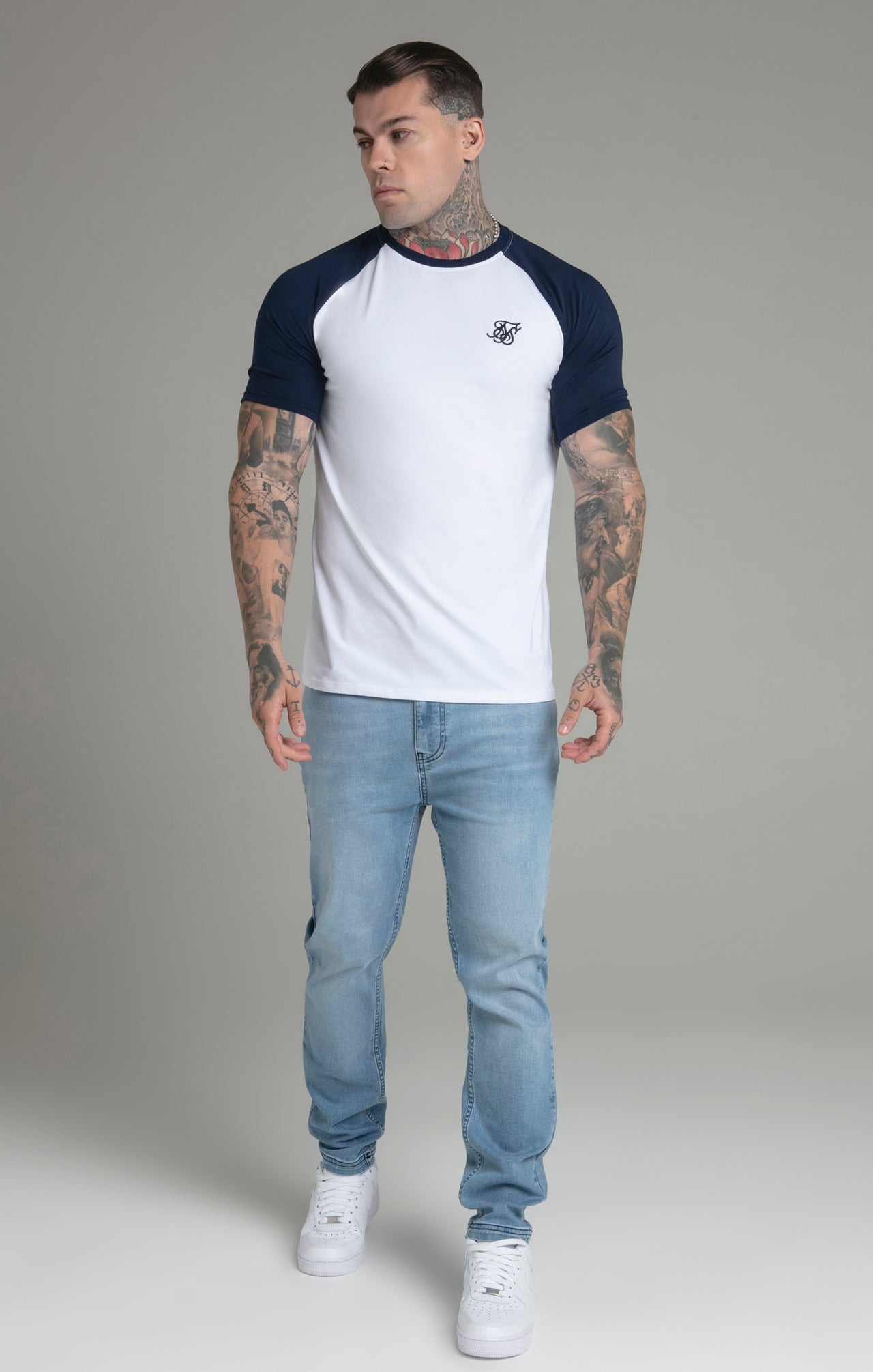 White Navy Raglan T-Shirt (1)
