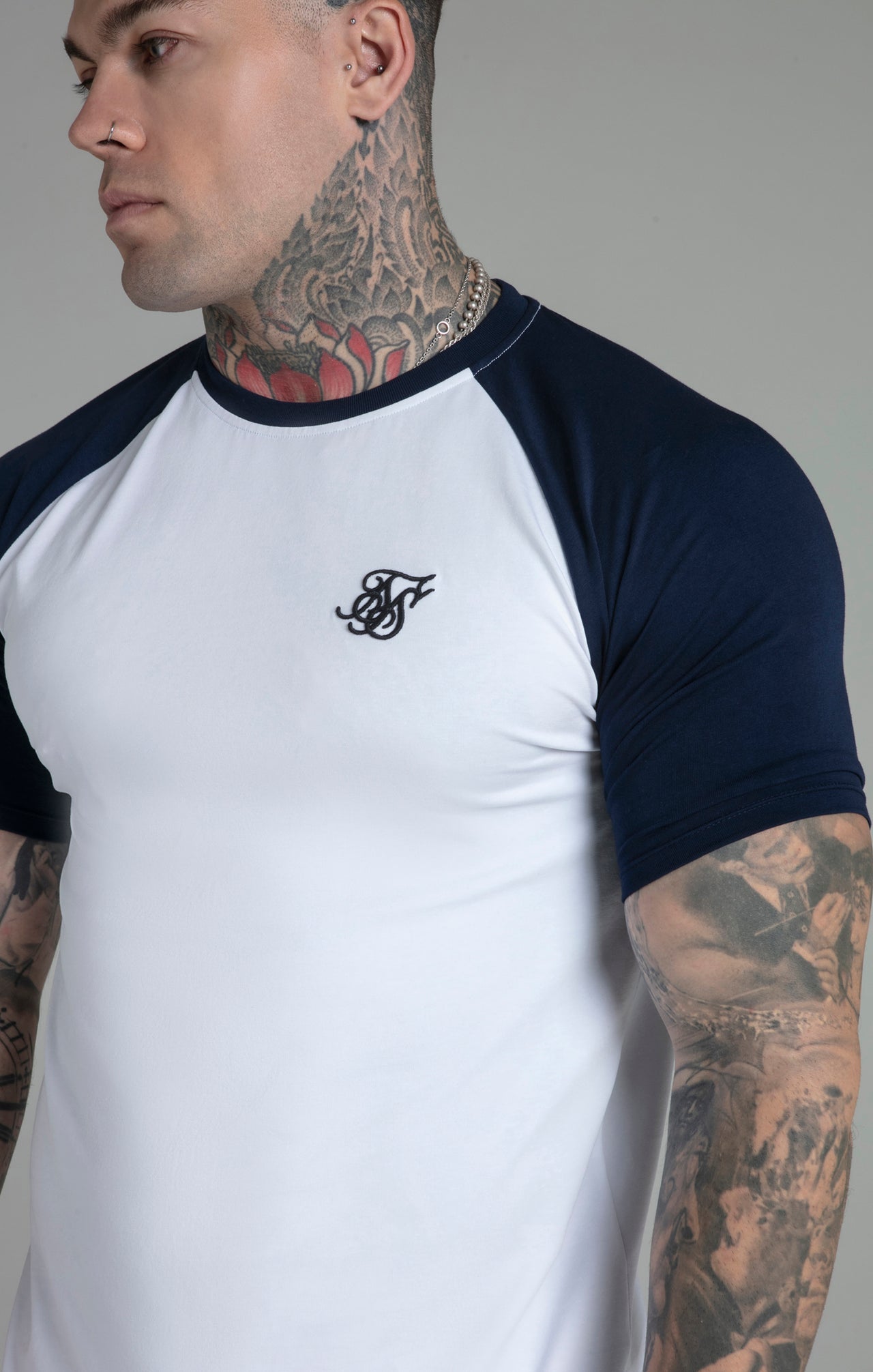 White Navy Raglan T-Shirt (2)