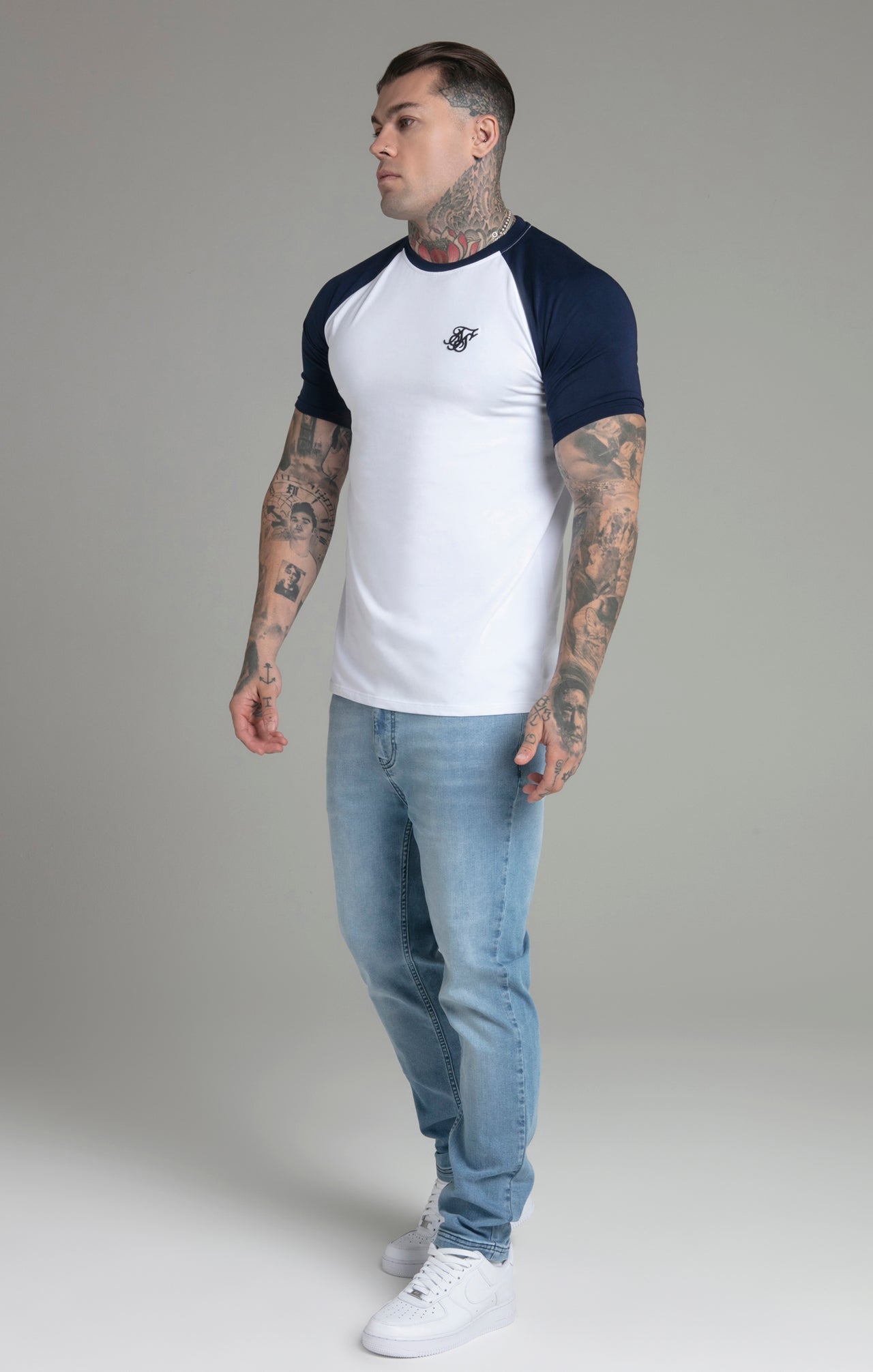White Navy Raglan T-Shirt (3)