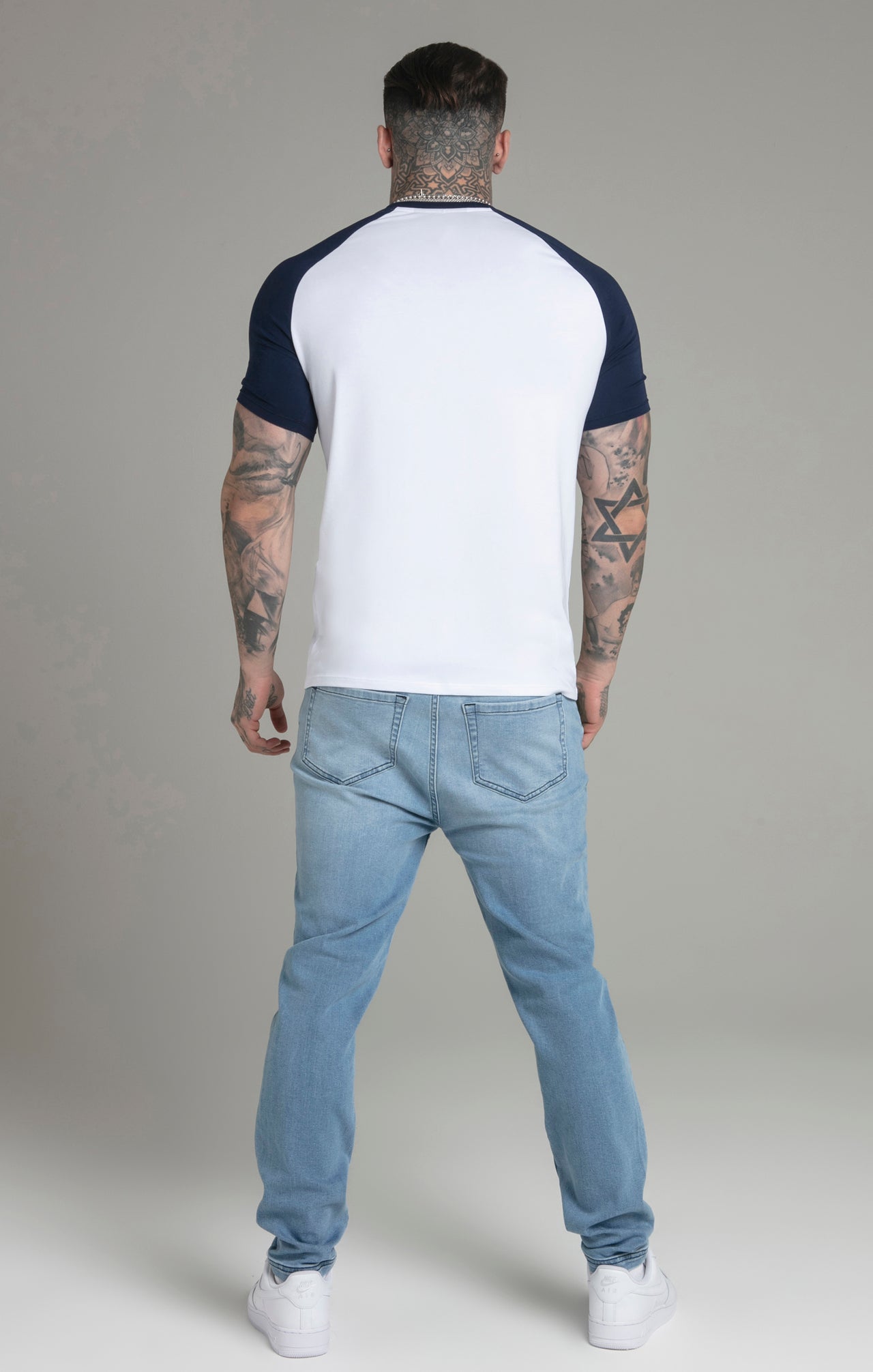 White Navy Raglan T-Shirt (4)
