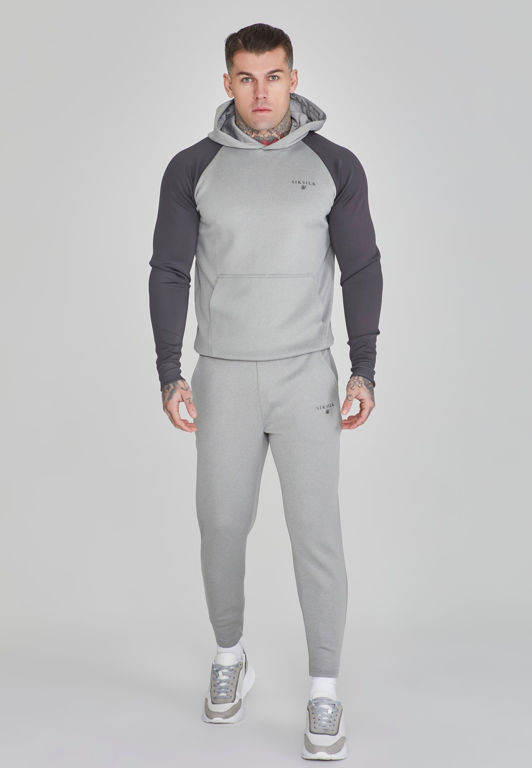 Siksilk Mens Muscle Fit Hoodie SikSilk Men's Grey Marl Muscle Fit