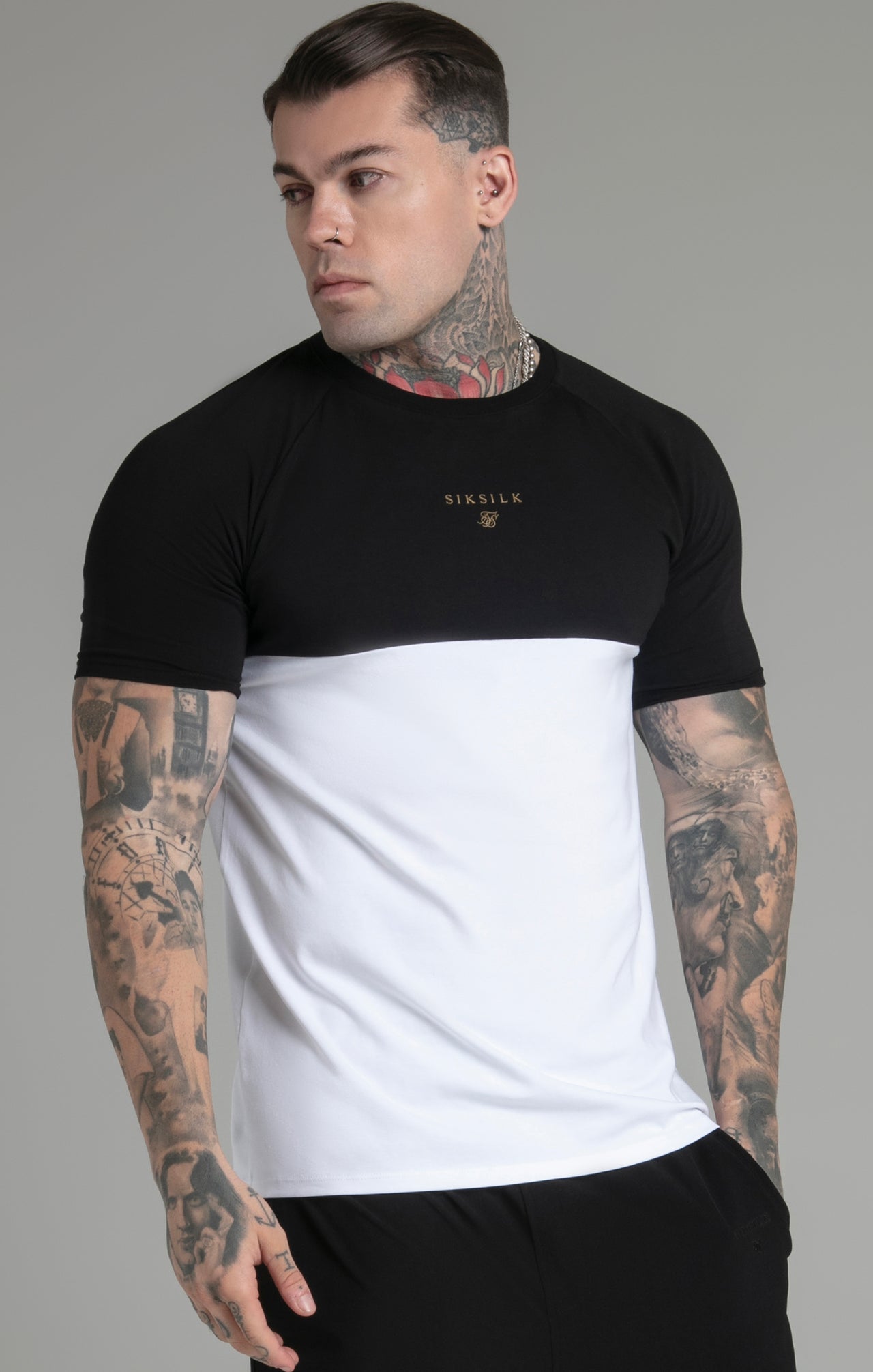 Black White Cut and Sew T-Shirt